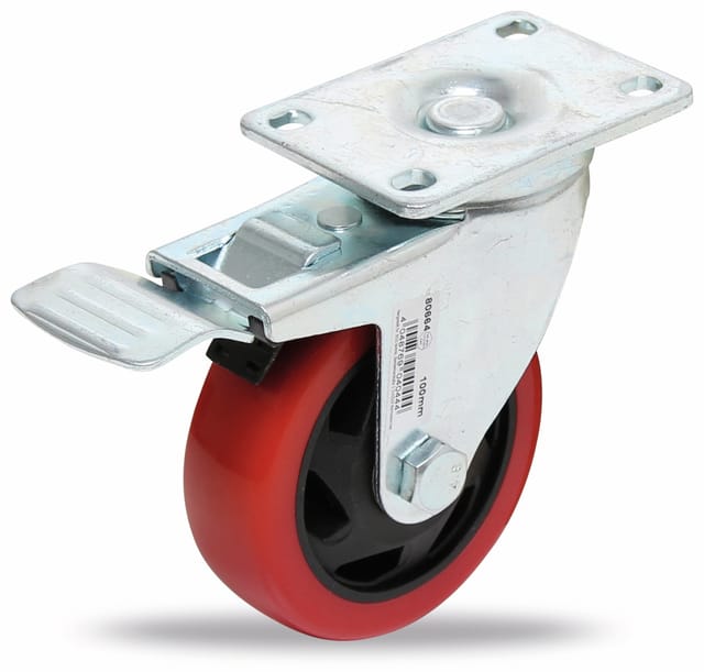 Lenkrolle mit Bremse rot/schwarz ø 100 mm