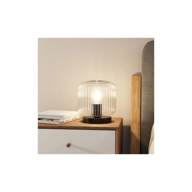 HOME DELUXE Tischlampe aus Glas LILY - Transparent Tischleuchte Tischlicht Schreibtischlampe kleine Tischlampe, Design Tischlampe, moderne Tischlampe