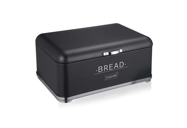 MR1677-AR-BL - Retro Brotkasten de Stahl Lunchbox mit Deckel und Text Großer Brotkasten im Vintage-Design für elegante Organisation de der Küche
