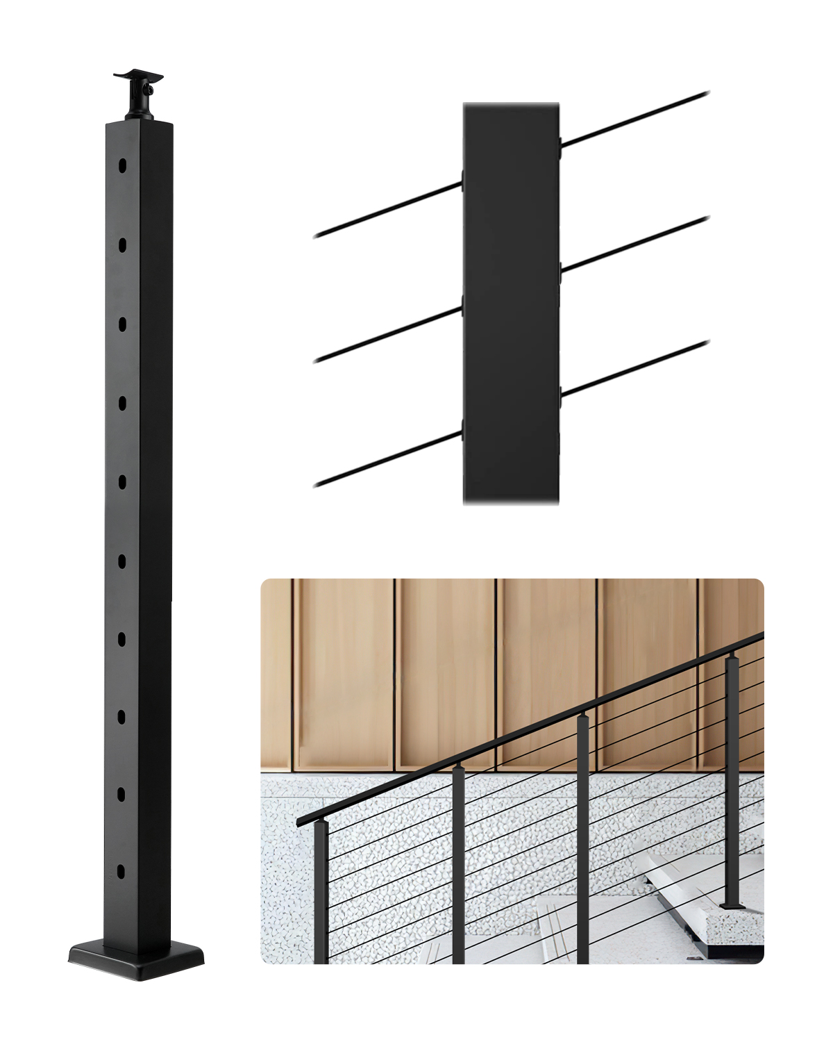 Kabelgeländerpfosten, 914x50,8x50,8 Mm, Geländerpfosten Mit 30° Vorgebohrten Löchern, Sus304 Edelstahl, Gebogene Halterung, Für Handlauf, Balustraden, Schwarz, 1jzlgzxhs914yivis001v0 - Vevor