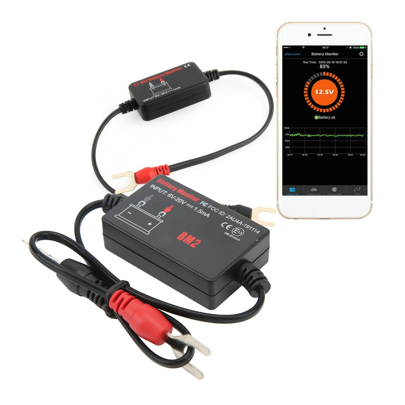 Bm2 Batteriemonitor Für 6-20v Auto- Und Wohnmobilbatterien Mit Bluetooth 4.0, Drahtlosem Batterietester Und Batterielasttester, Kompatibel Mit Iphone Und Android
