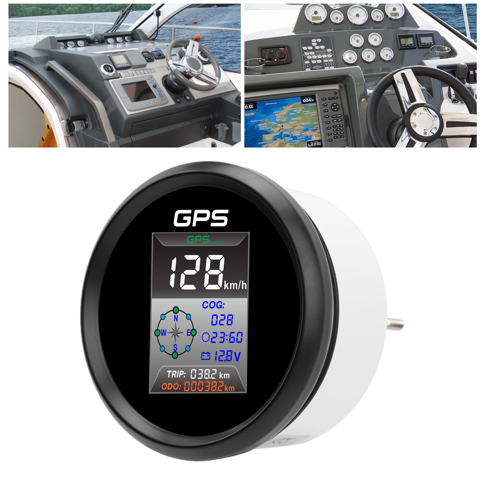 Digitaler 85-mm-gps-geschwindigkeitsmesser Mit Marine-cog-technologie, Led-hintergrundbeleuchtung Für Die Zeitanzeige Und Digitalem Kompass, Geeignet Für Yachten Und Andere Wasserfahrzeuge. Weißes Zif