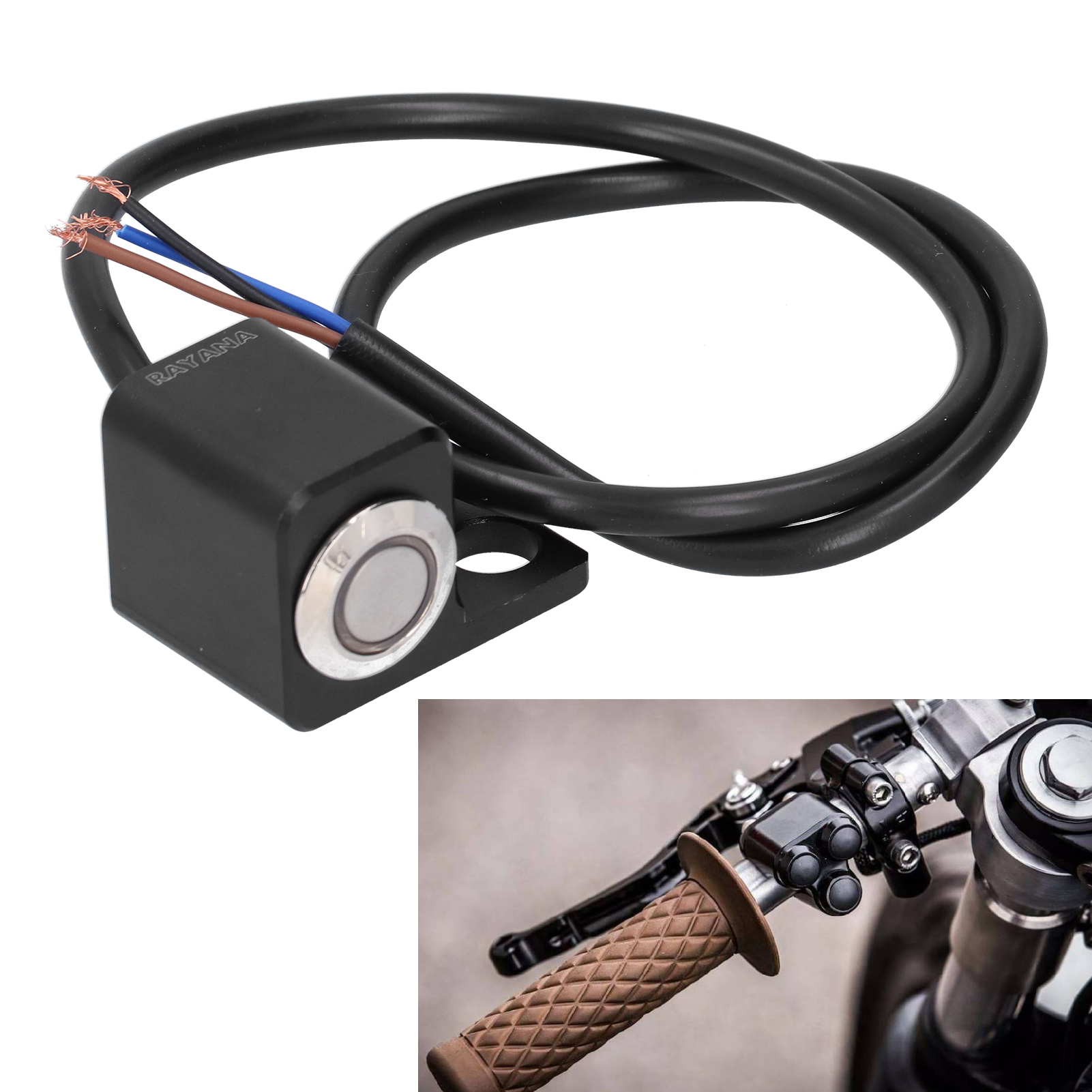 Motorrad-lenker-modifikationsschalter Mit Blauer Ein-/ausschaltfunktion (links Und Rechts). Kompatibel Mit 10-mm-befestigung (verriegelbarer Knopf). Rechte Seite.