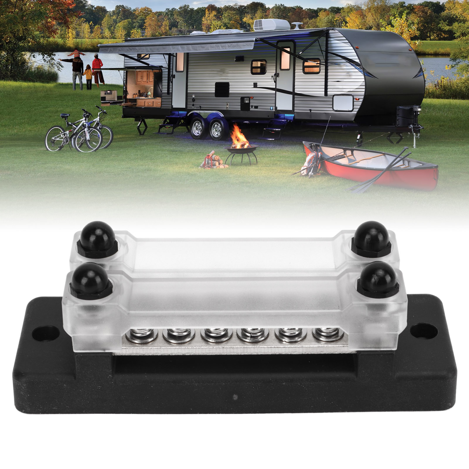 12-kanal Dc 12-48v Ac 110-300v 150a Busklemmenverteilerblock, Zweireihig Mit Abdeckung, Geeignet Für Wohnmobile Und Schiffe, Mit Sockel.