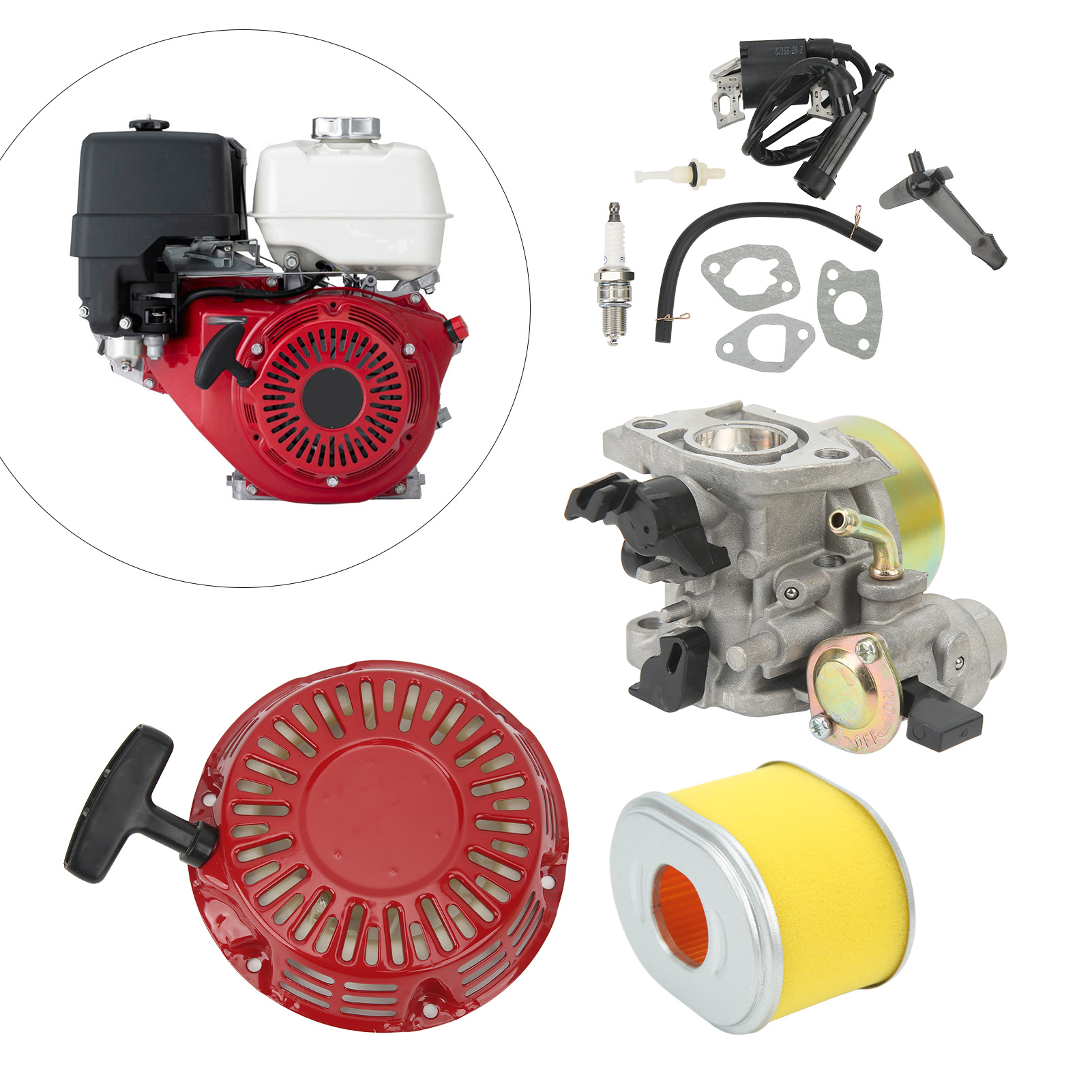 Vergaser-tuning-kit + Gegenstromanlasser + Zündspule + Luftfilter Für Honda Gx140, Gx160, Gx168, Gx200 5 Ps, 5,5 Ps Und 6,5 Ps Motoren