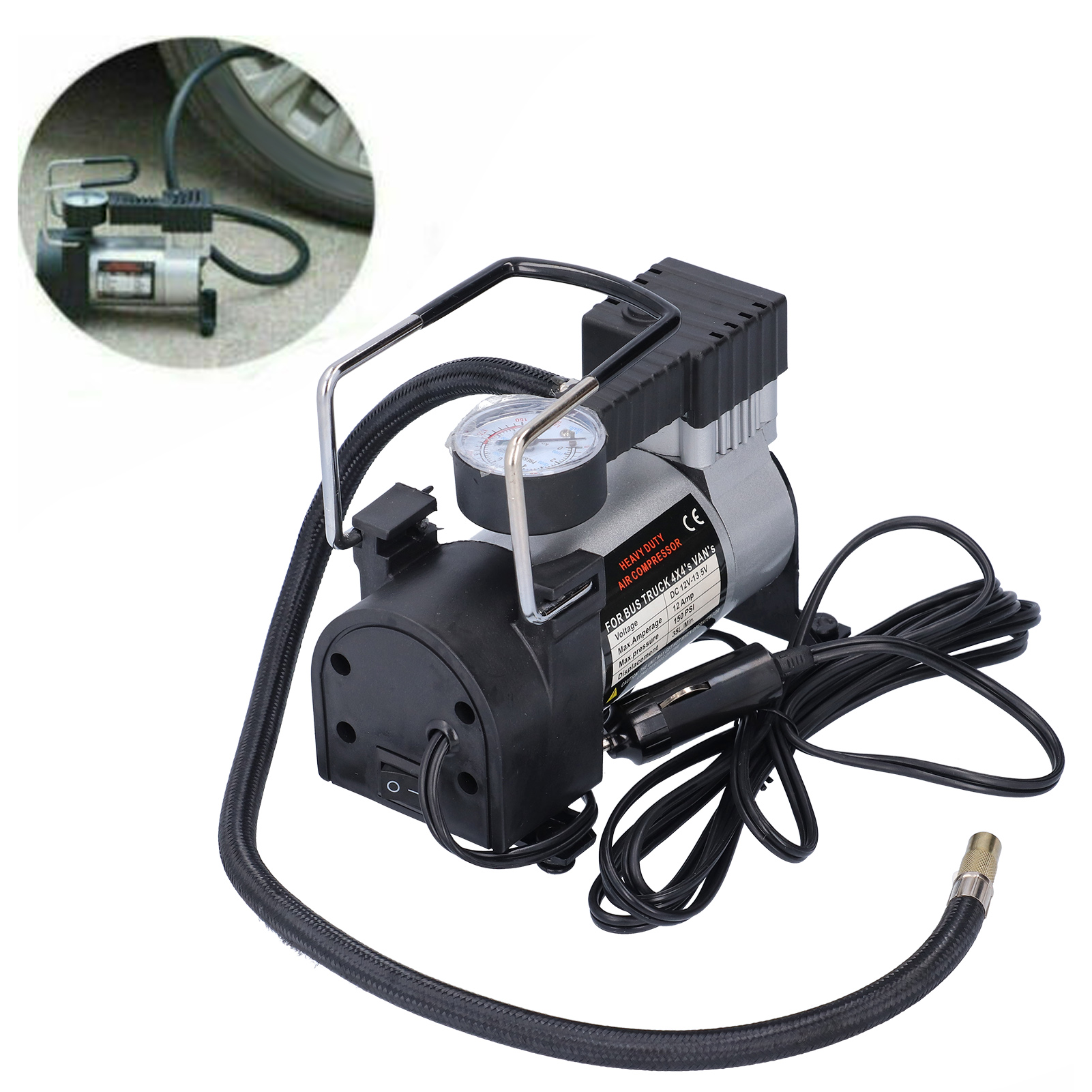 Universelle 150 Psi Autoreifen-aufblaspumpe - Tragbare Aufblaspumpe