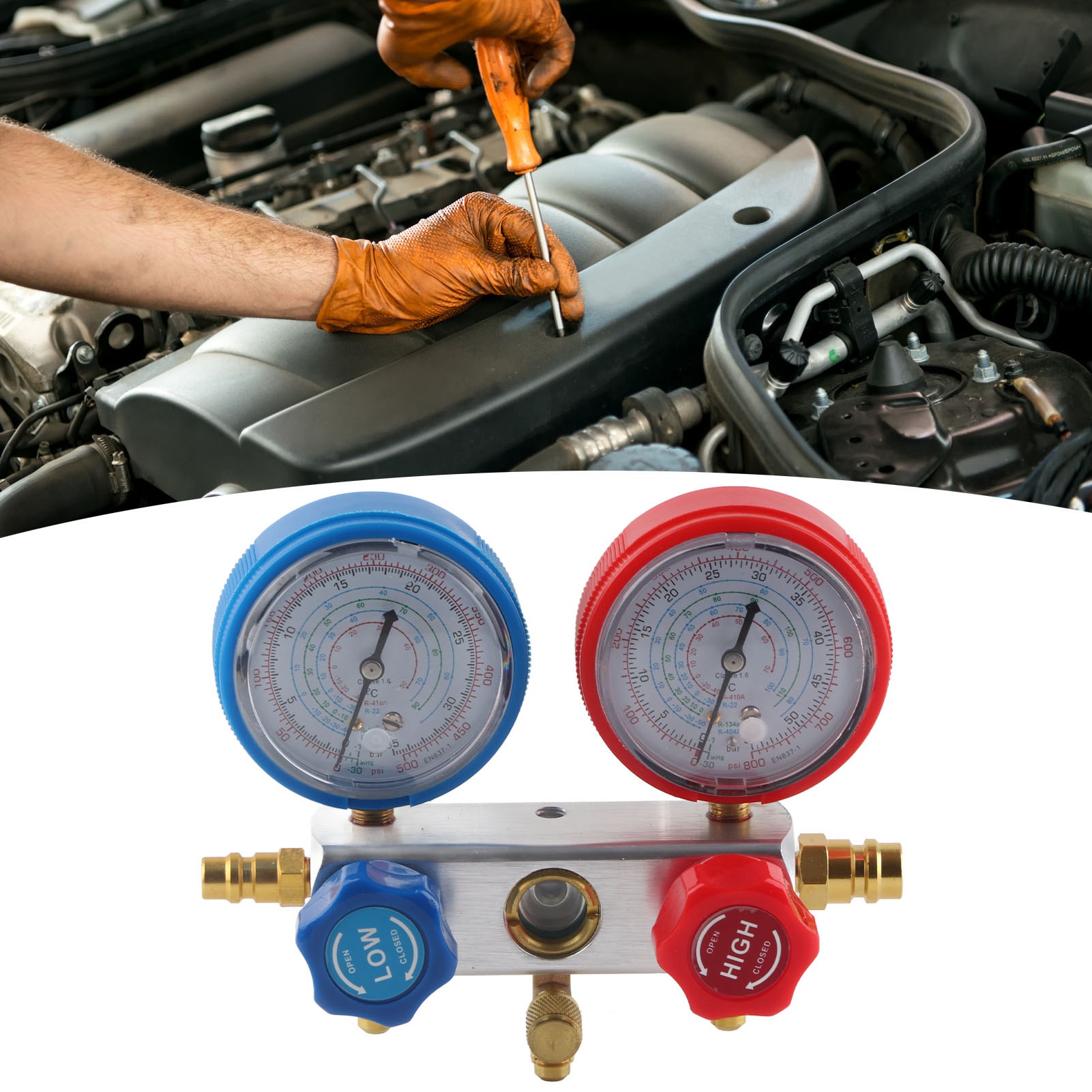 Manometer Für Kältemittel, Kompatibel Mit R410a, R22 Und R404, 60 Zoll Langer Schlauch Mit 1/4"-gewinde Und 2 Schnellkupplungen – Verteiler Für R410a