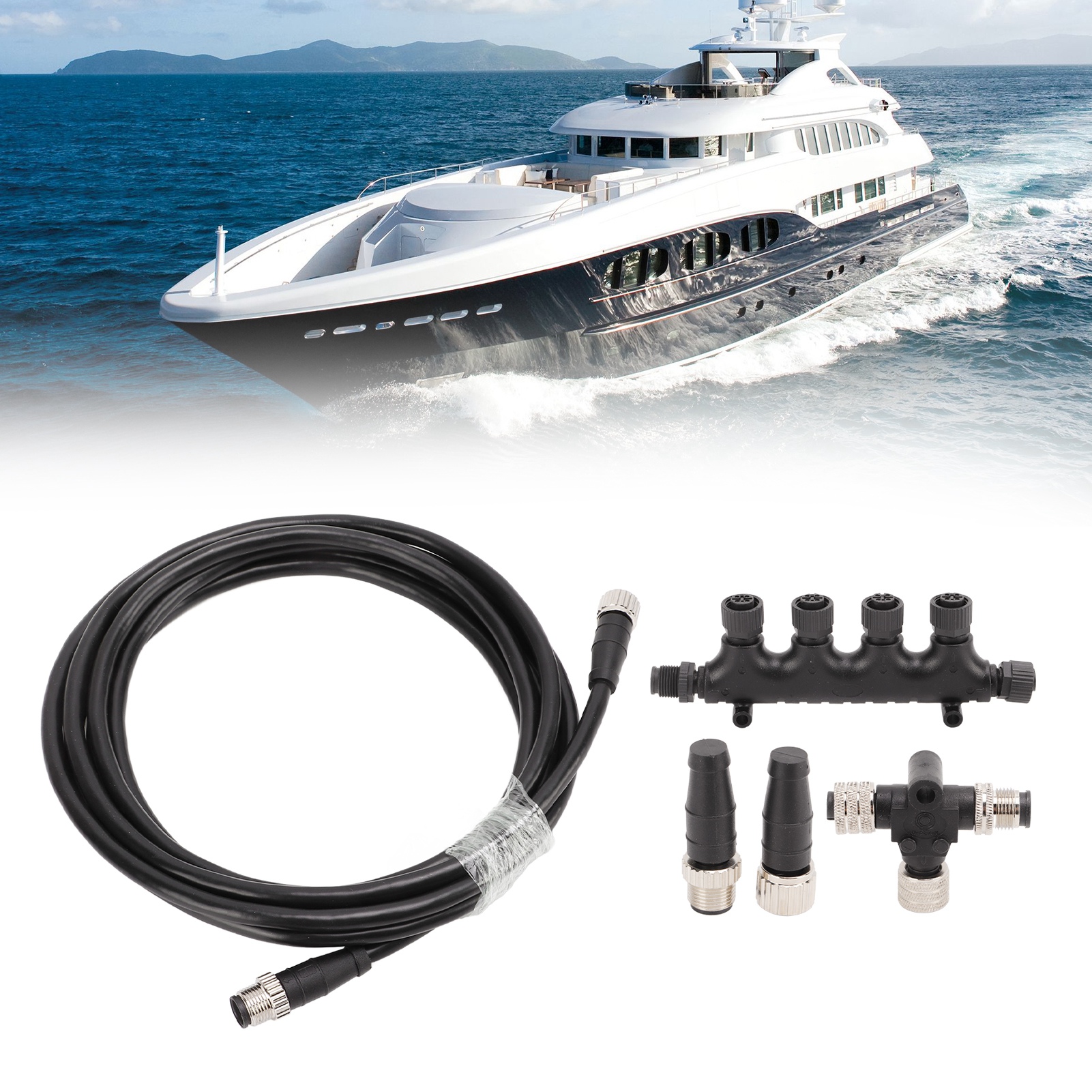 Bootszubehör: Nmea-2000-kabel (stecker + Buchse), 3 M Metallstecker + T-adapter + 4-port-stecker + Abschlusswiderstand (stecker + Buchse), M12-5-kern
