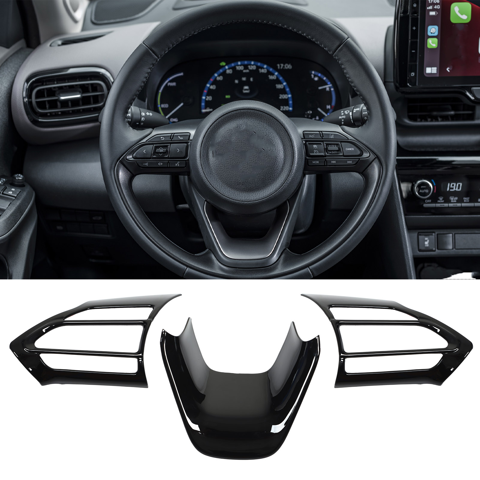 Satz Mit 3 Glänzend Schwarzen Lenkradblenden Für Toyota Yaris Cross 2020-2022+