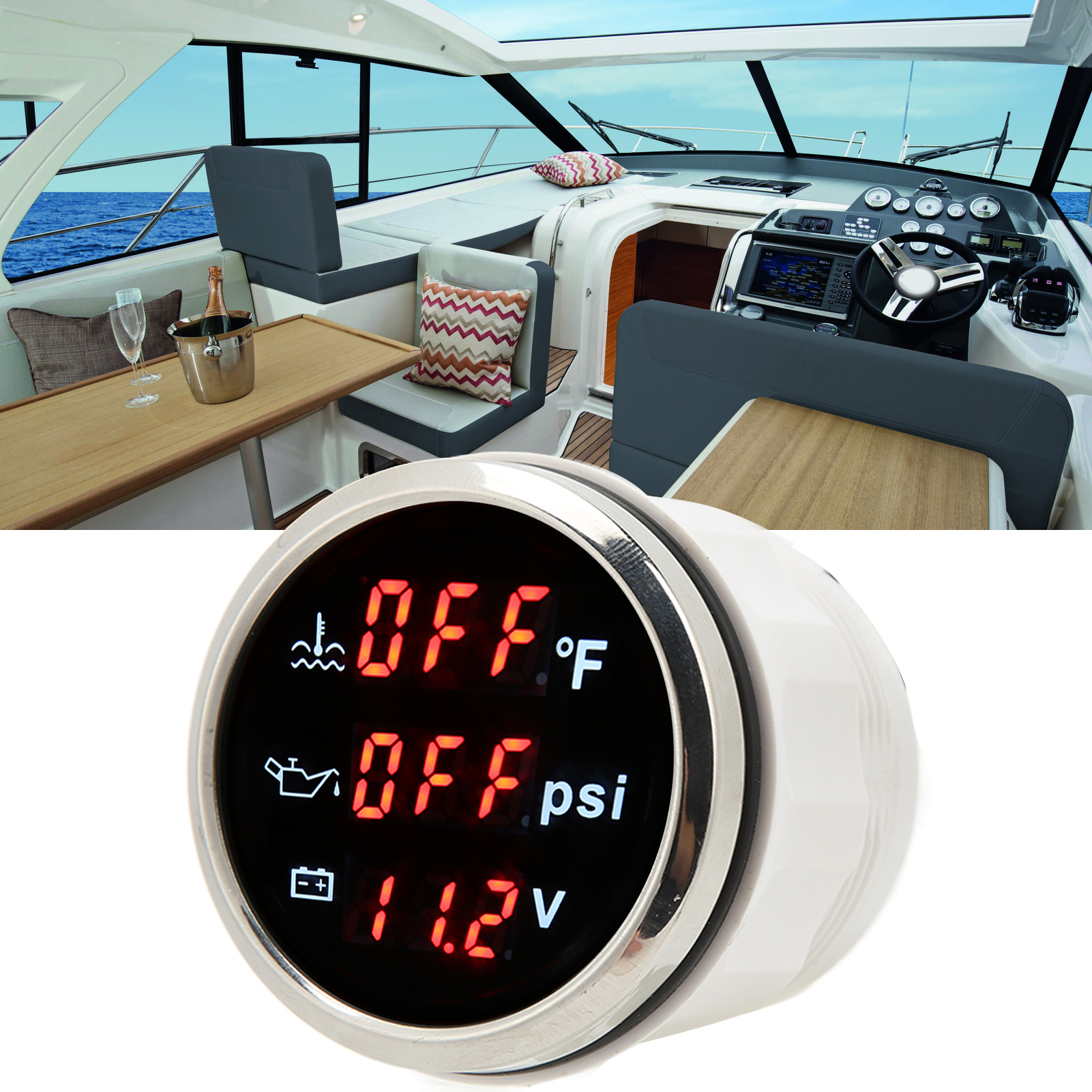 Multifunktionales 3-in-1-digitalinstrument (52 Mm, 9–32 V Dc): Anzeige Von Spannung, Öldruck Und Wassertemperatur. Geeignet Für Autos, Motorräder, Wohnmobile Und Yachten.