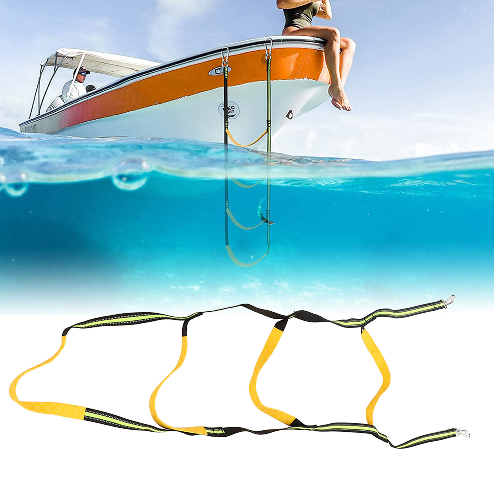 Tragbare Bootsleiter Für Yachten, Einstiegsleiter Mit Seil Und Karabiner, Grün, 4 Stufen