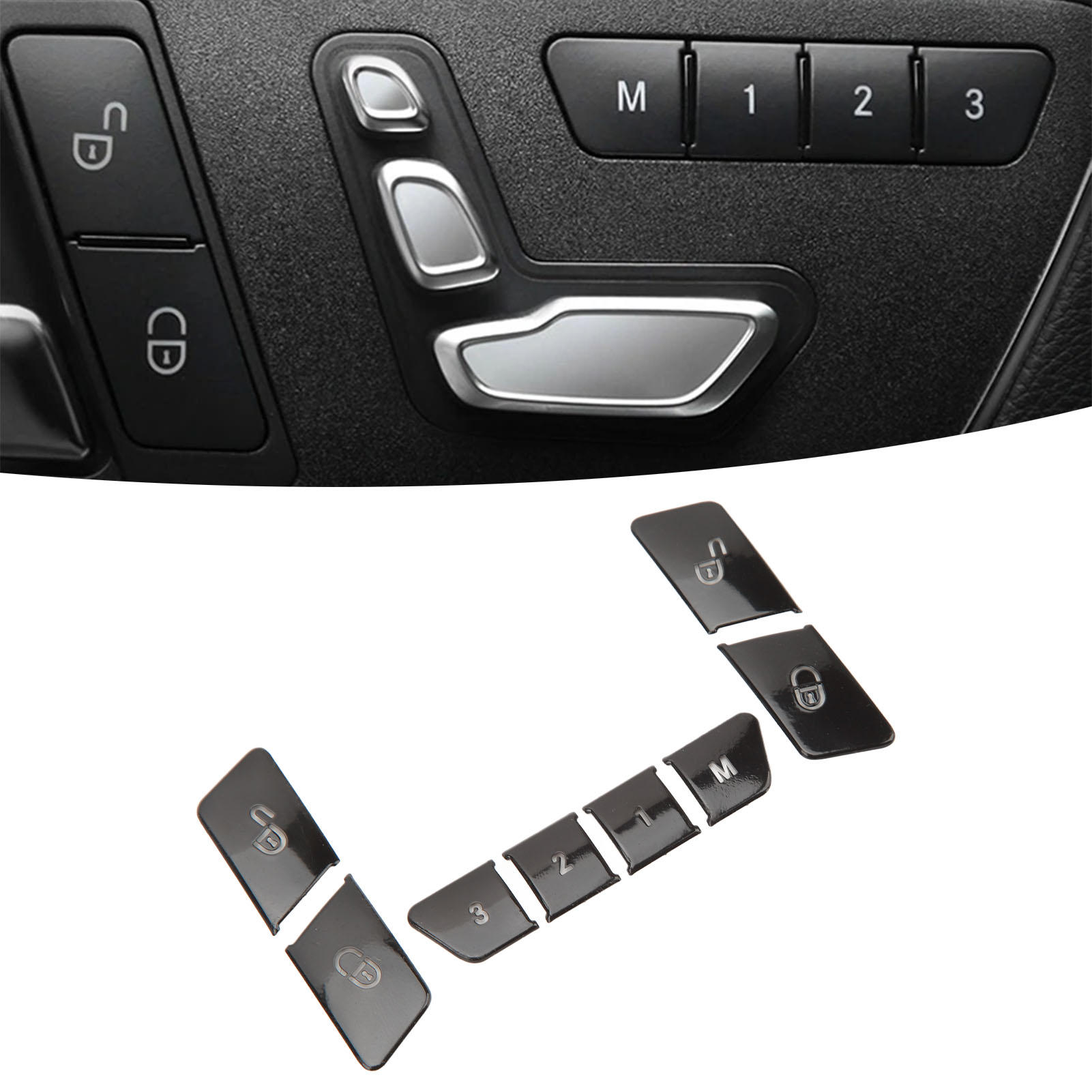 Set Mit 12 Glänzend Schwarzen Dekoraufklebern Für Die Fensterheberknöpfe Von Mercedes-benz Cla/gla/glk/gle/cls/gl/ml/a/b/e (oc13485)