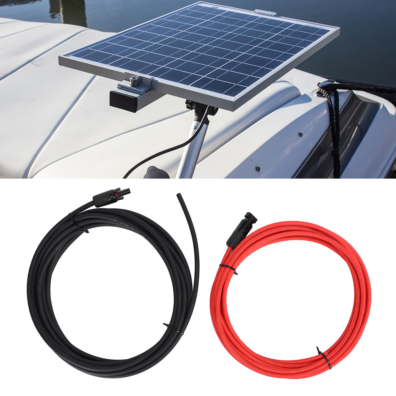 Solar-verlängerungskabel Mit Weiblichen Und Männlichen Steckverbindern, Einadriger 10awg-stecker + Ein Steckerpaar, 30 Fuß.