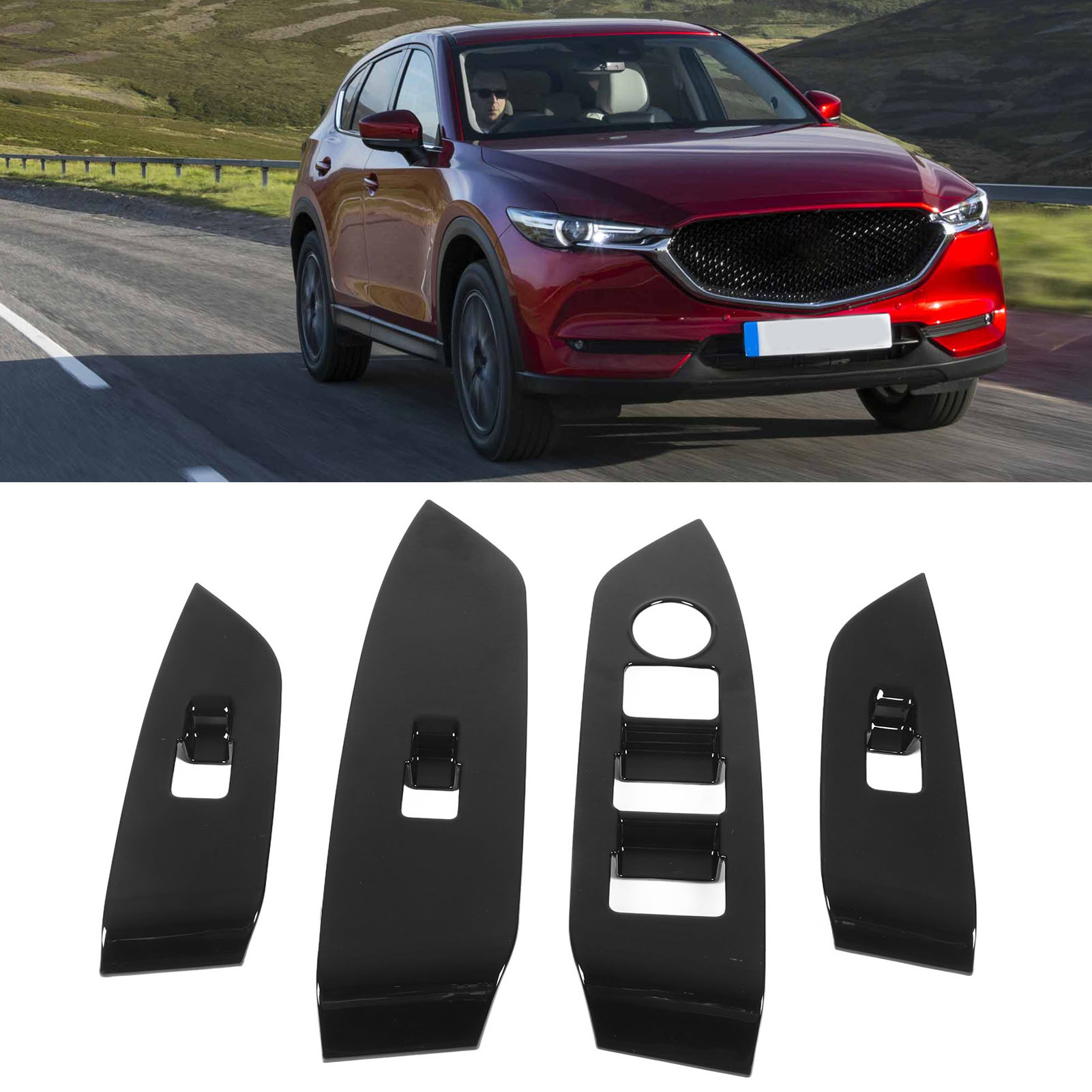 Satz Mit 4 Glänzend Schwarzen Abdeckungen Für Die Tür- Und Fensterbedienfelder Des Mazda Cx-5 2017-2023 (nur Rechtslenker)