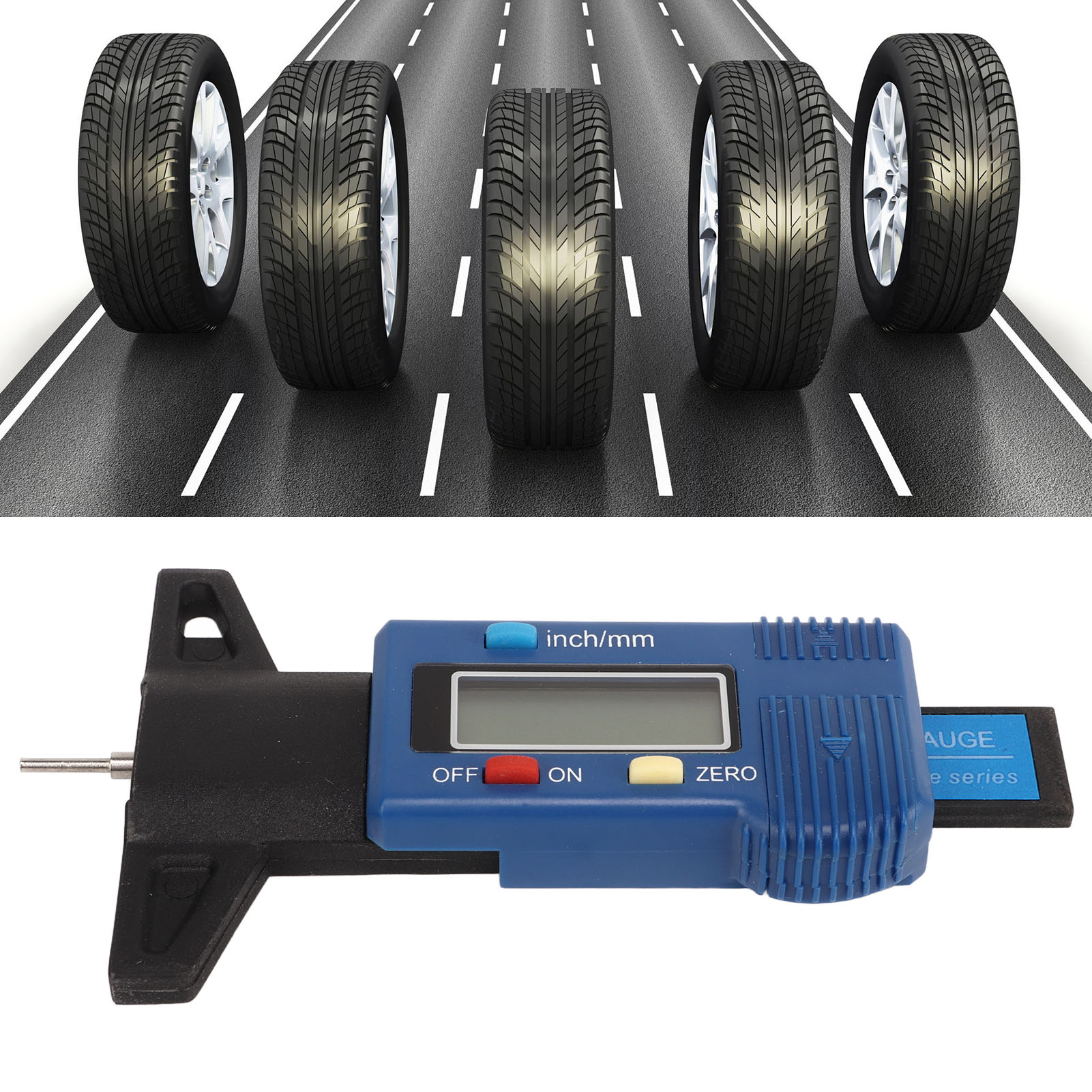 Digitales Reifenprofiltiefenmessgerät 0-25,4 Mm, Blauer Zoll/millimeter-umrechner, Reifenprofiltiefenmessgerät Mit Metallsonde Für Autos, Lkws Und Motorräder (mit Eingebauter Batterie)