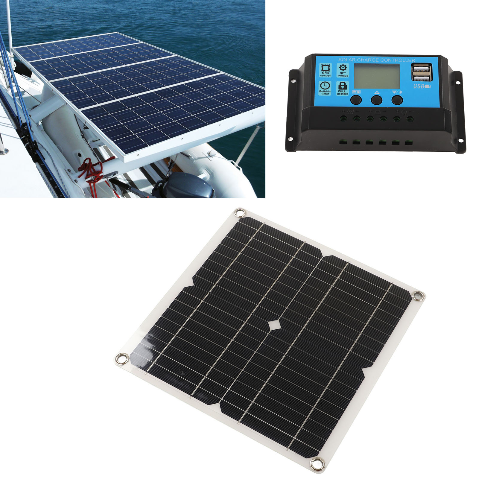 Wasserdichtes 12-w-monokristallin-solarladegerät Mit Adaptivem 10-a- Oder 30-a-laderegler, 12 V/24 V, Für Autos, Boote, Anhänger Und Wohnmobile (batterie Nicht Im Lieferumfang Enthalten). 10-a-ladereg