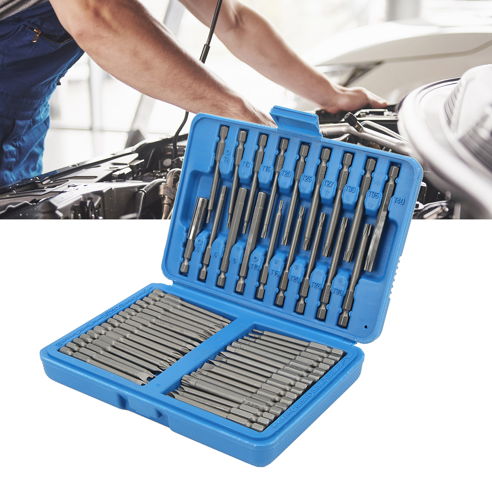 Set Mit 50 Schraubendreherbits, Darunter Längliche Sechskant-, Torx-, Dreieck-, Schlitz-, Phillips- Und Andere Spezialformen.