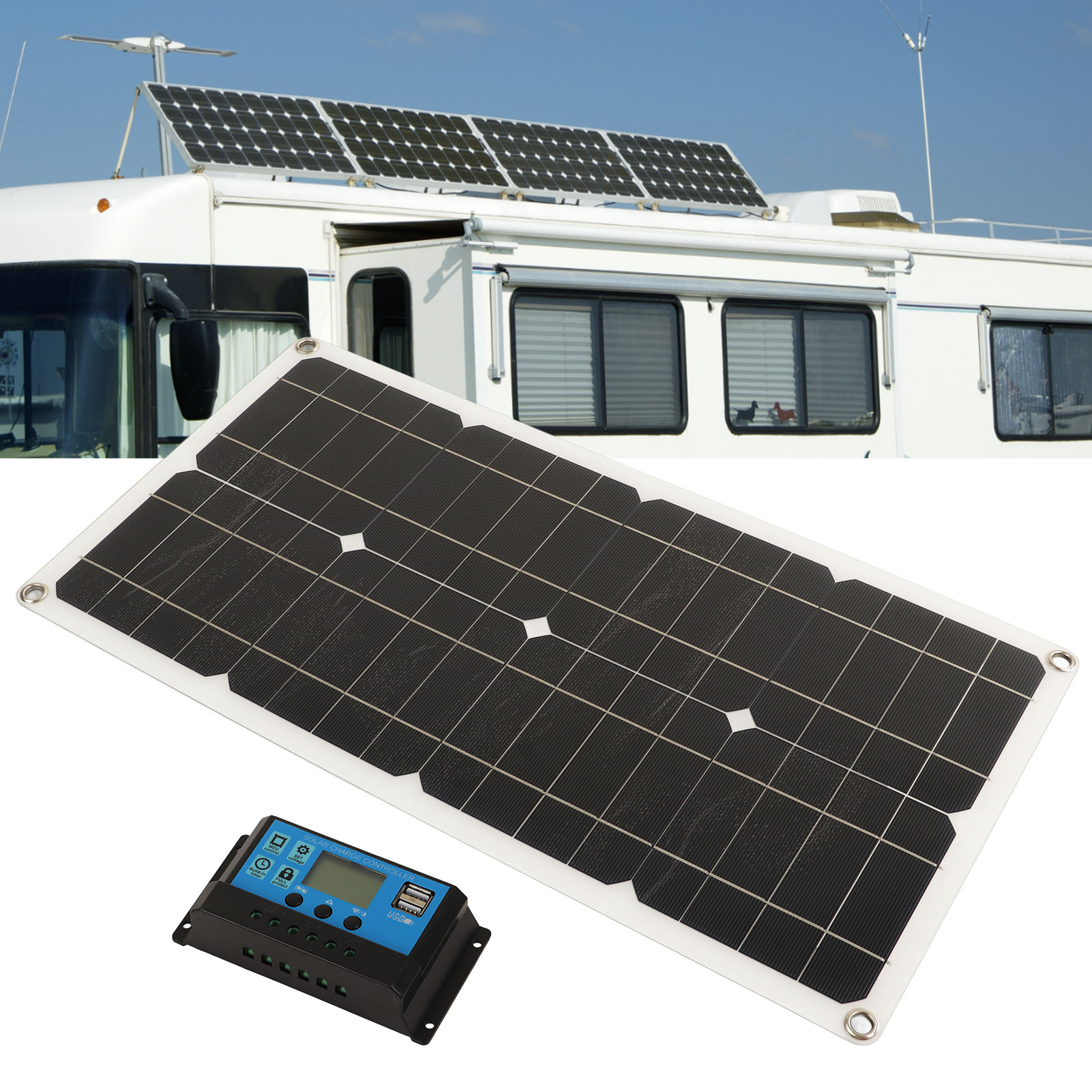Wasserdichtes 25-w-monokristallin-solarladegerät Mit Adaptivem 10-a- Oder 30-a-laderegler, 12 V/24 V, Für Autos, Boote, Anhänger Und Wohnmobile (ohne Speicherbatterie). 10-a-regler.