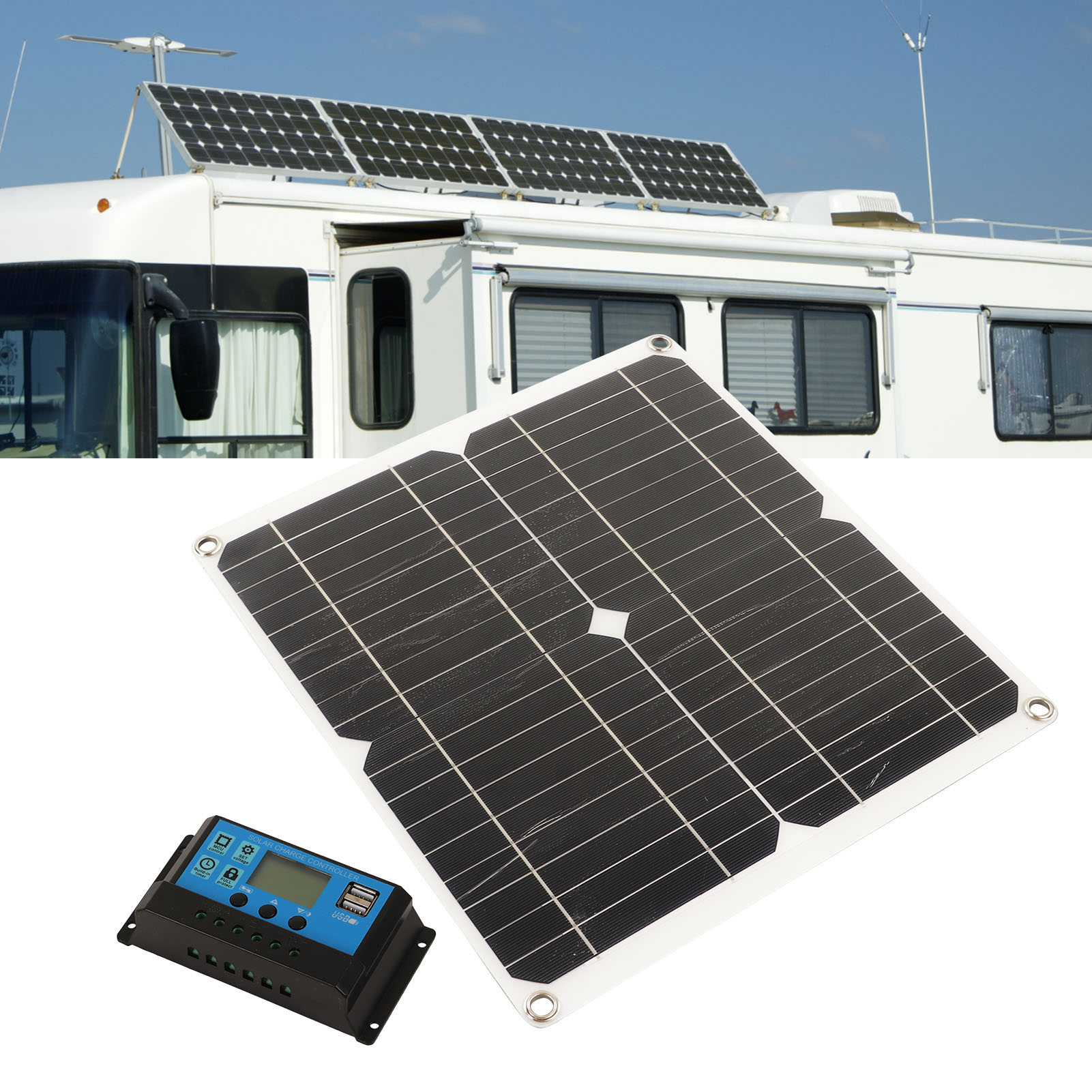 Wasserdichtes 20-w-monokristallin-solarladegerät Mit Adaptivem 10-a- Oder 30-a-laderegler, 12 V/24 V, Für Autos, Boote, Anhänger Und Wohnmobile (batterie Nicht Im Lieferumfang Enthalten). 10-a-regler.