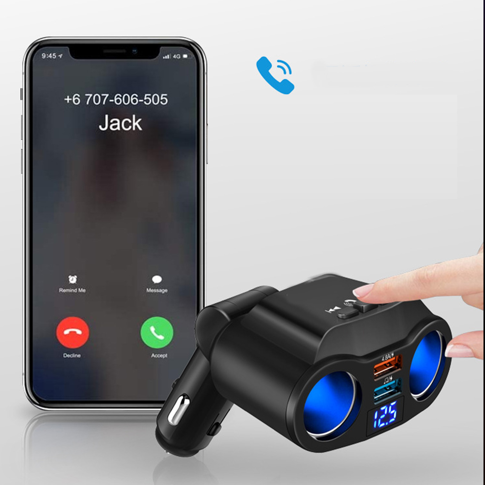 (exklusiv In Südostasien Erhältlich) Neuer Bluetooth-kfz-adapter Mit Schnellladefunktion Und Zwei Zigarettenanzünderbuchsen. Bluetooth-autoempfänger.