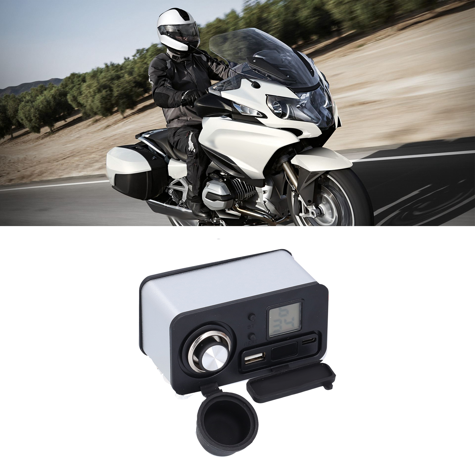 Motorrad-handyladegerät Mit Zigarettenanzünderadapter (inkl. Integriertem Akku) – Silber