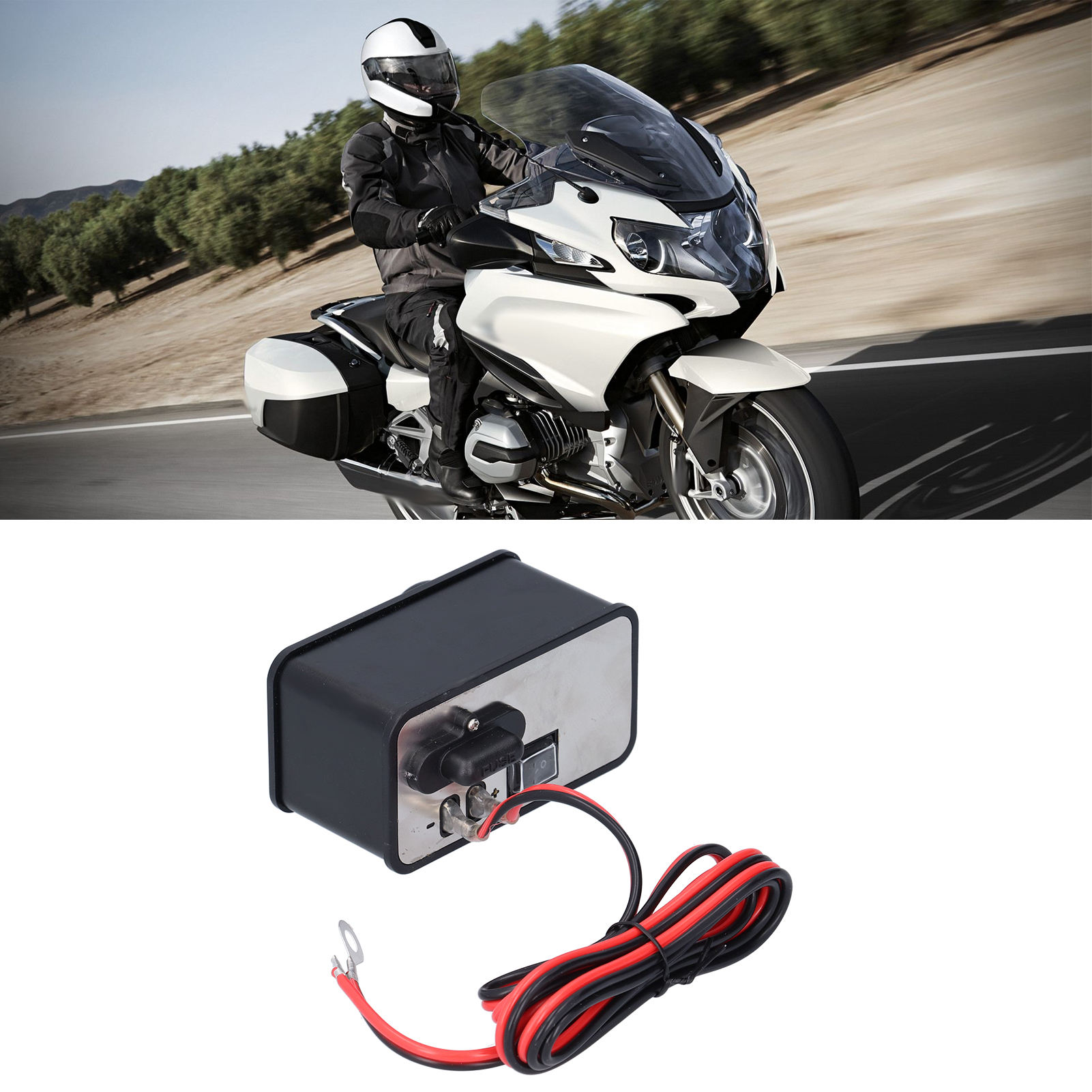 Motorrad-handyladegerät Mit Zigarettenanzünderbuchse (inkl. Eingebautem Akku) – Schwarz