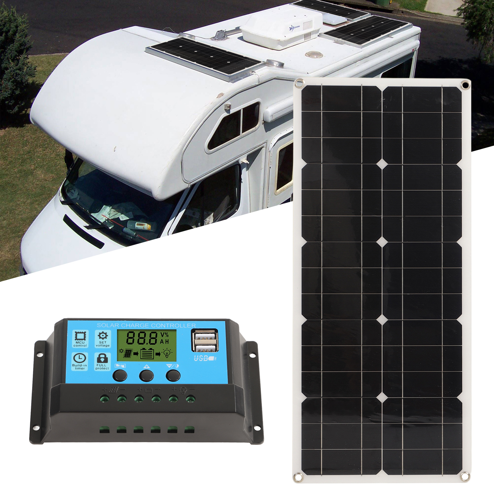 Wasserdichtes 30-w-monokristallin-solarladegerät Mit 10-a- Oder 30-a-12-v/24-v-laderegler Für Autos, Boote, Anhänger Und Wohnmobile (batterie Nicht Enthalten) (versand Aufgrund Von Sperrgut Möglich) 3