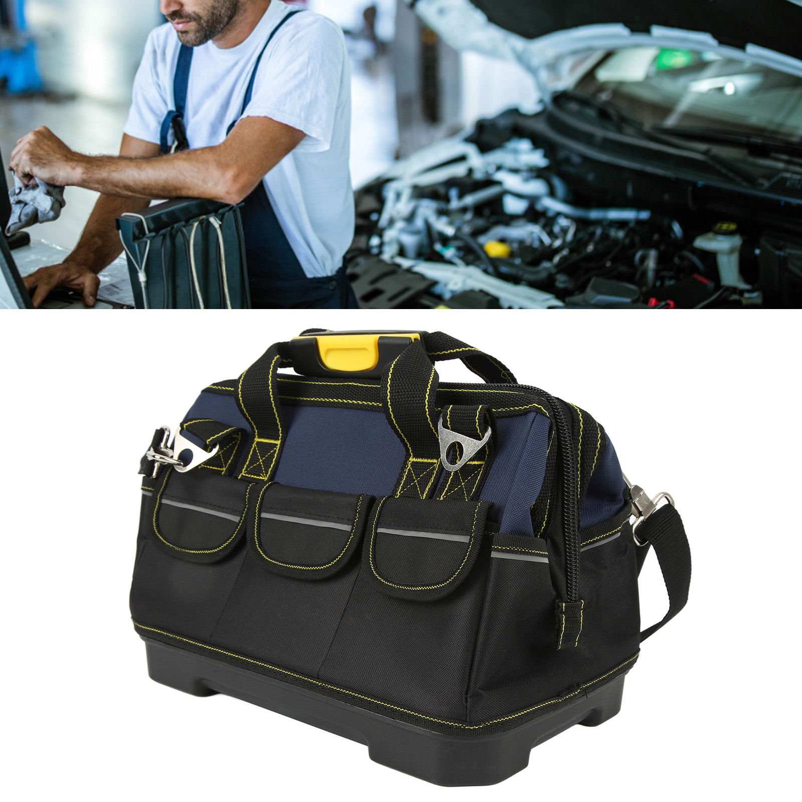 Multifunktionale 17/19-zoll-werkzeugtasche Für Die Kfz-reparatur, Mit Großer Öffnung, Robustem Gummiboden Und Schultergurt (19 Zoll).