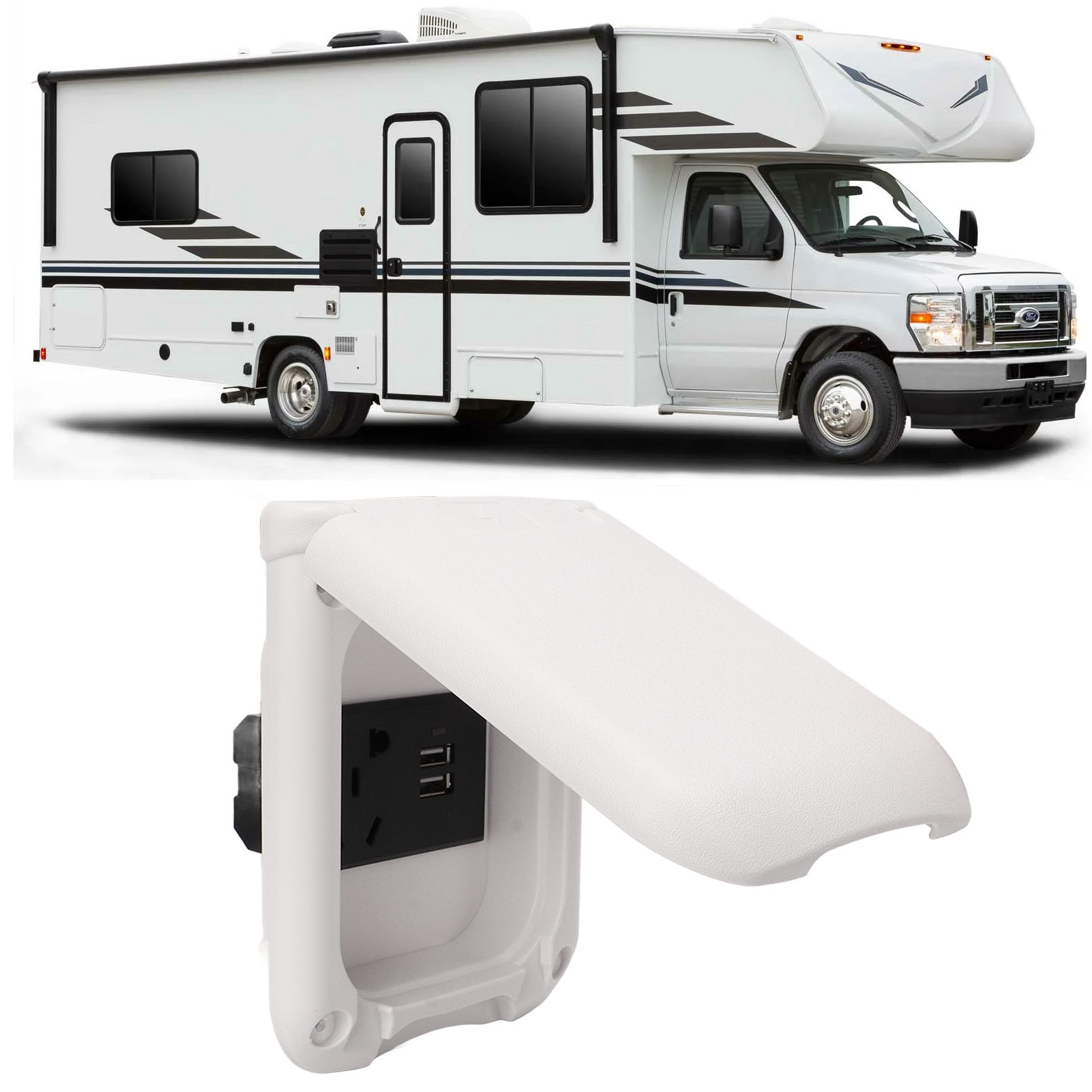 Umbauzubehör Für Wohnmobile: Multifunktionale Externe Stromversorgungsbox, Steckdose, Tür Mit Schutzabdeckung, Steckdose Mit Versenktem 2/3-poligen Stecker Und Zwei Usb-anschlüssen (0100848)