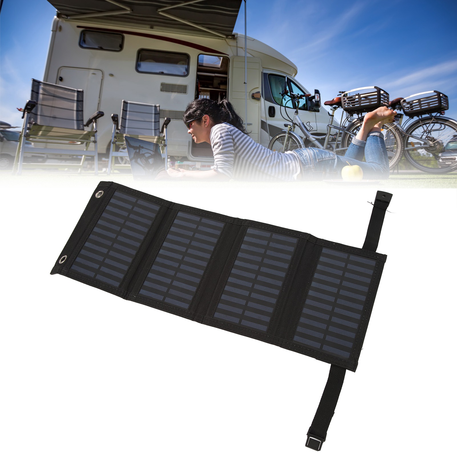 Faltbare Solartasche Mit 20 W Leistung Und Usb-anschluss, Campingzubehör, 4-panel-design Zum Laden Von Mobiltelefonen (5,5 V, Keine Akku-speicherfunktion), Schwarz.