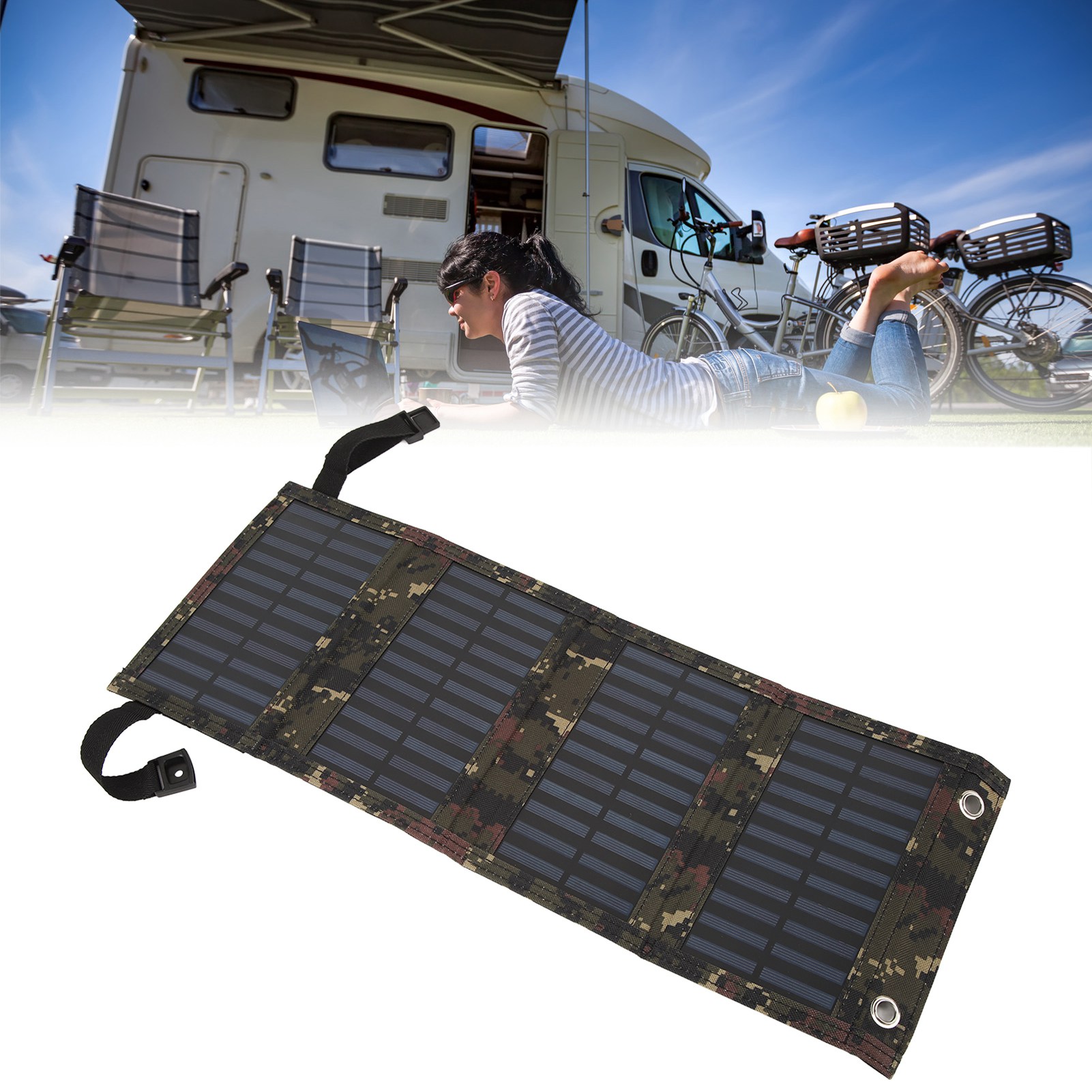 Zubehör Für Wohnmobile: Faltbare 20-w-solartasche Mit Usb-anschluss, 4-panel-design Zum Laden Von Mobiltelefonen (5,5 V, Keine Batteriespeicherfunktion), Tarnfarbe.