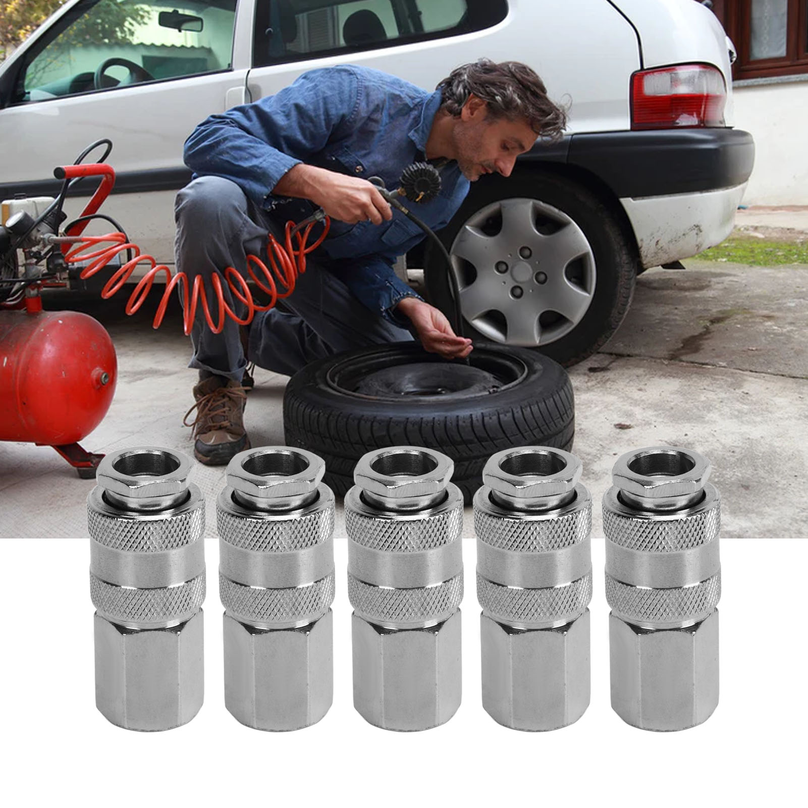 Universeller Anschluss Für Kfz-reparaturwerkzeuge 1/4npt (5er-pack) Für Druckluftkompressor-anschlusswerkzeuge (3-in-1-schnellkupplung, Innengewinde 1/4npt)