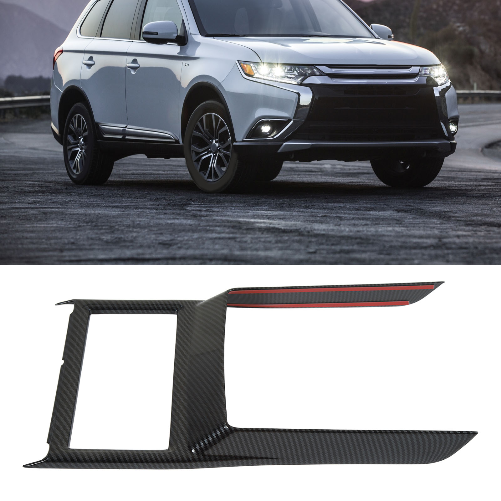Dekorativer Aufnäher Mit Carbonfaser-textur Für Den Vorderen Getränkehalter Des Mitsubishi Outlander 2023