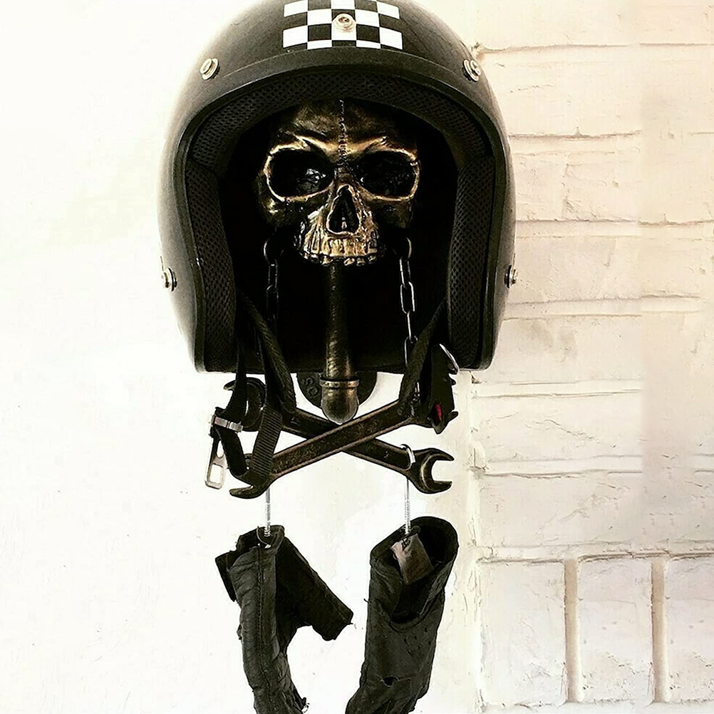 [yue Xing Hui] Totenkopf-motorradhelmhalter (1 Stück), Motorradzubehör, Wandhelmhalter (1 Helmhalterbox), Stil A, Einheitsgröße.