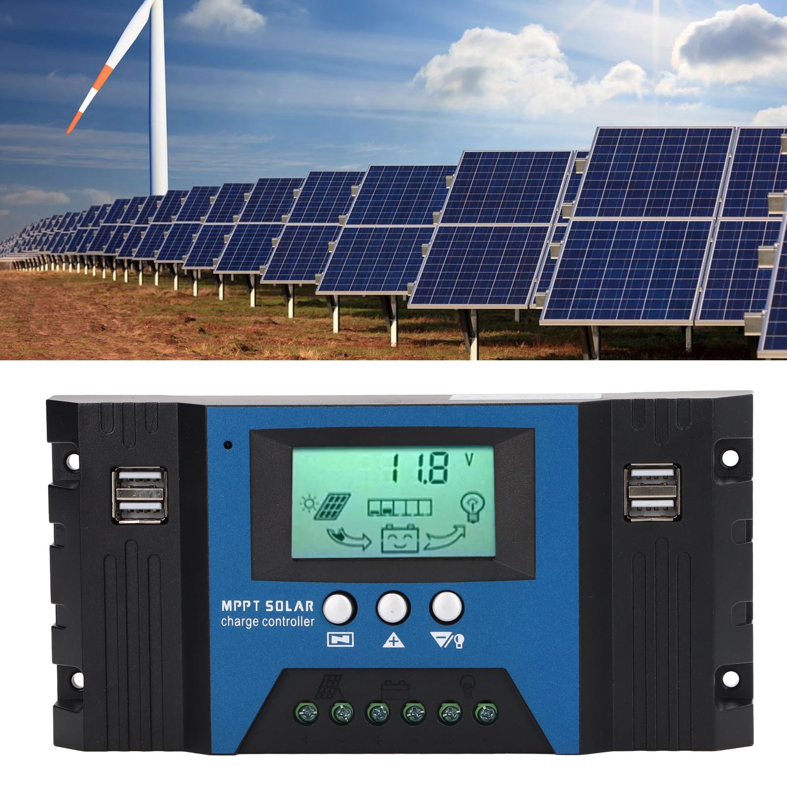 12v/24v Solarladeregler Mit Automatischer Erkennung Und 4 Usb-anschlüssen (5v/2,5a/100a) Für Wohnmobile Und Boote
