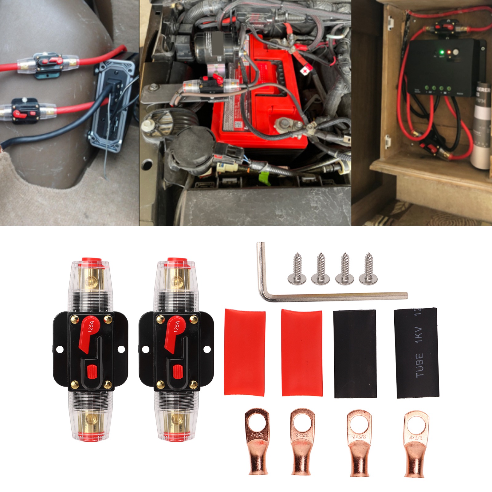 12–24-v-leitungsschutzschalter, Manuell Rückstellbarer Sicherungshalter, 2 Stück, Mit Stecker Und Schrumpfschlauch, Für Auto- Und Boots-audiosysteme, 125 A