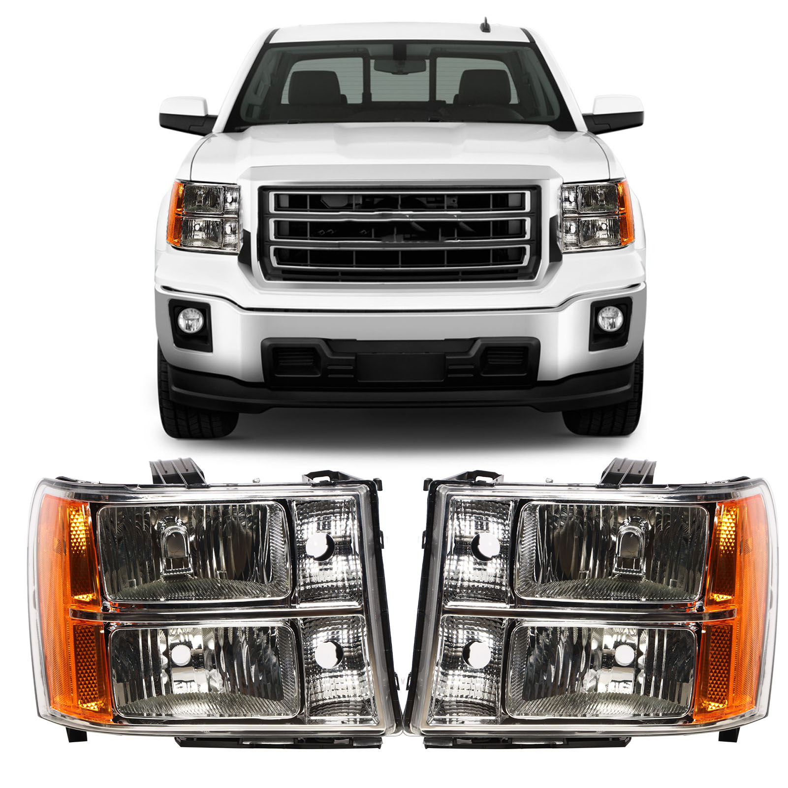 Originalgetreues Led-scheinwerfer-ersatzset, Kompatibel Mit Gmc Sierra 1500, 2500hd Und 3500hd (2007-2014) (weiße Abdeckung + Weißer Rahmen + Gelbe Folie) (gm2502283 Gm2503283) (übergroß Und Schwerer)