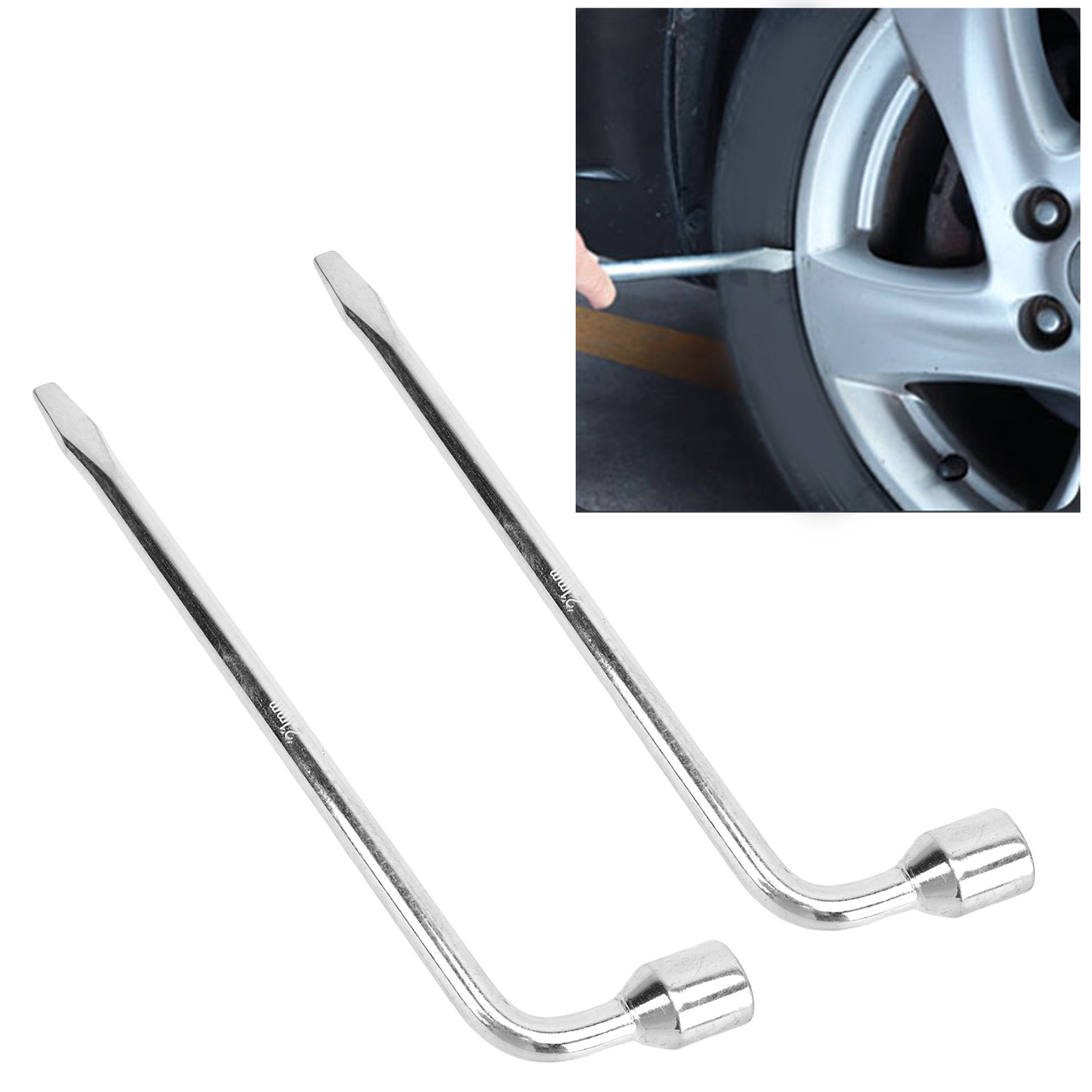 Zweiteiliges Set Bestehend Aus Einem Autoreifenschlüssel, Einem L-förmigen Innensechskantschlüssel, Einem 21-mm-steckschlüssel Und Reparaturwerkzeugen.
