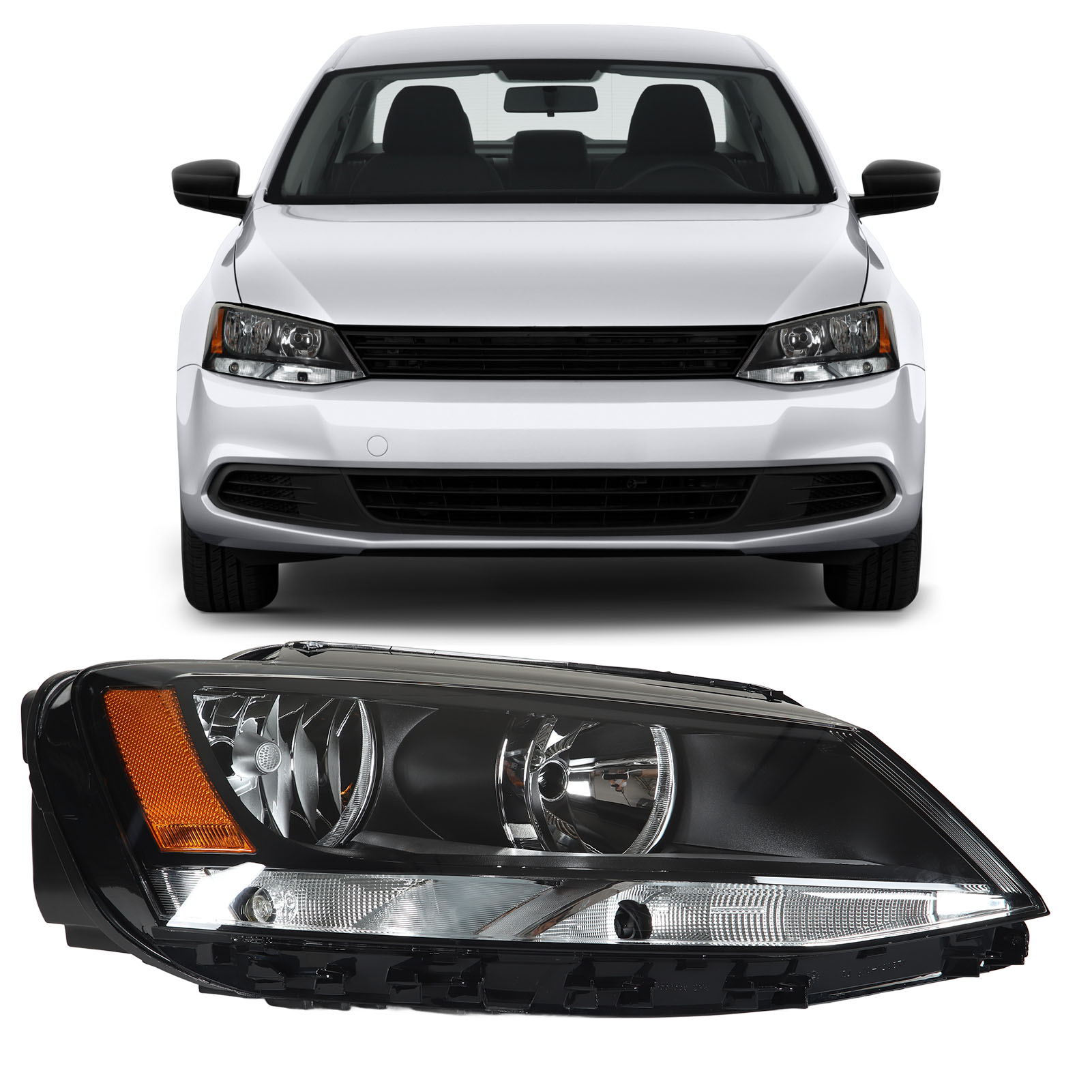 Original Scheinwerfer-reparatursatz Für Volkswagen Jetta (2011–2018) (weiße Abdeckung + Schwarzer Rahmen + Gelbe Abdeckung) (vw2502146 Vw2503146) (übergroß Und Schwerer) Rechts: Vw2503146
