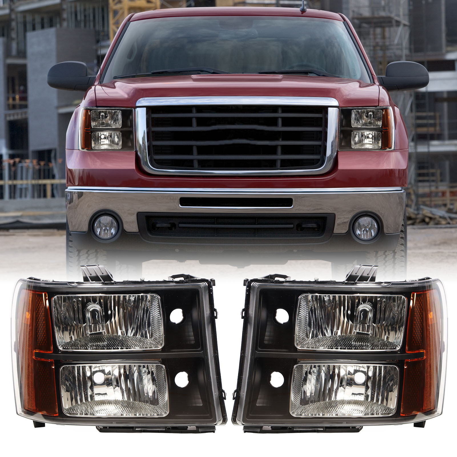 Paar Autoscheinwerfer, 2007-2014 Gmc Sierra 1500 2500hd 3500hd (weiße Abdeckung + Schwarzer Rahmen + Gelbe Linse) Gm2502283 (leuchtmittel Nicht Enthalten) (übergroß) (übergewichtig)