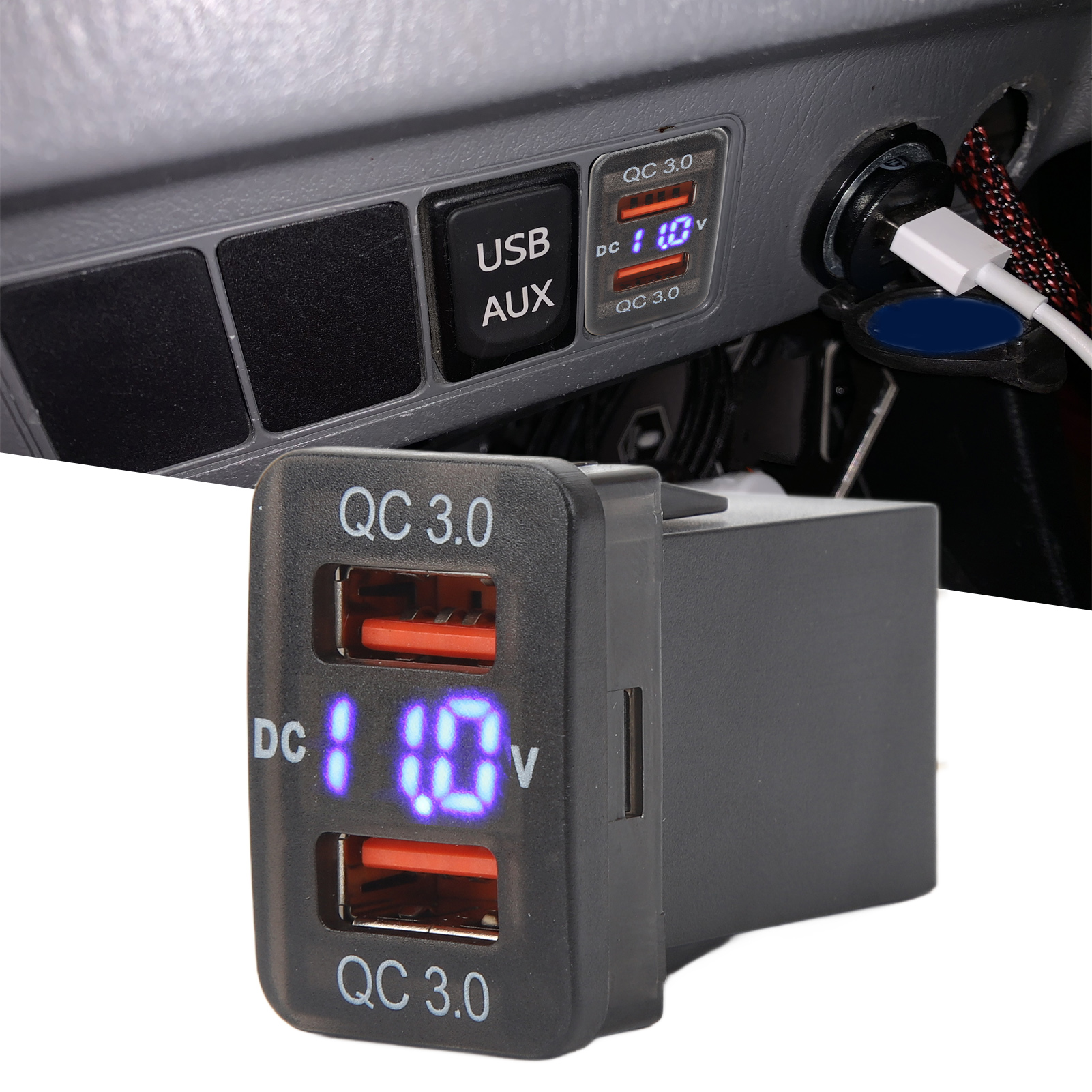 Qc3.0 Schnellladegerät Für Toyota Corolla Und Land Cruiser, Zwei Usb-anschlüsse (1,3 X 0,88 Zoll)