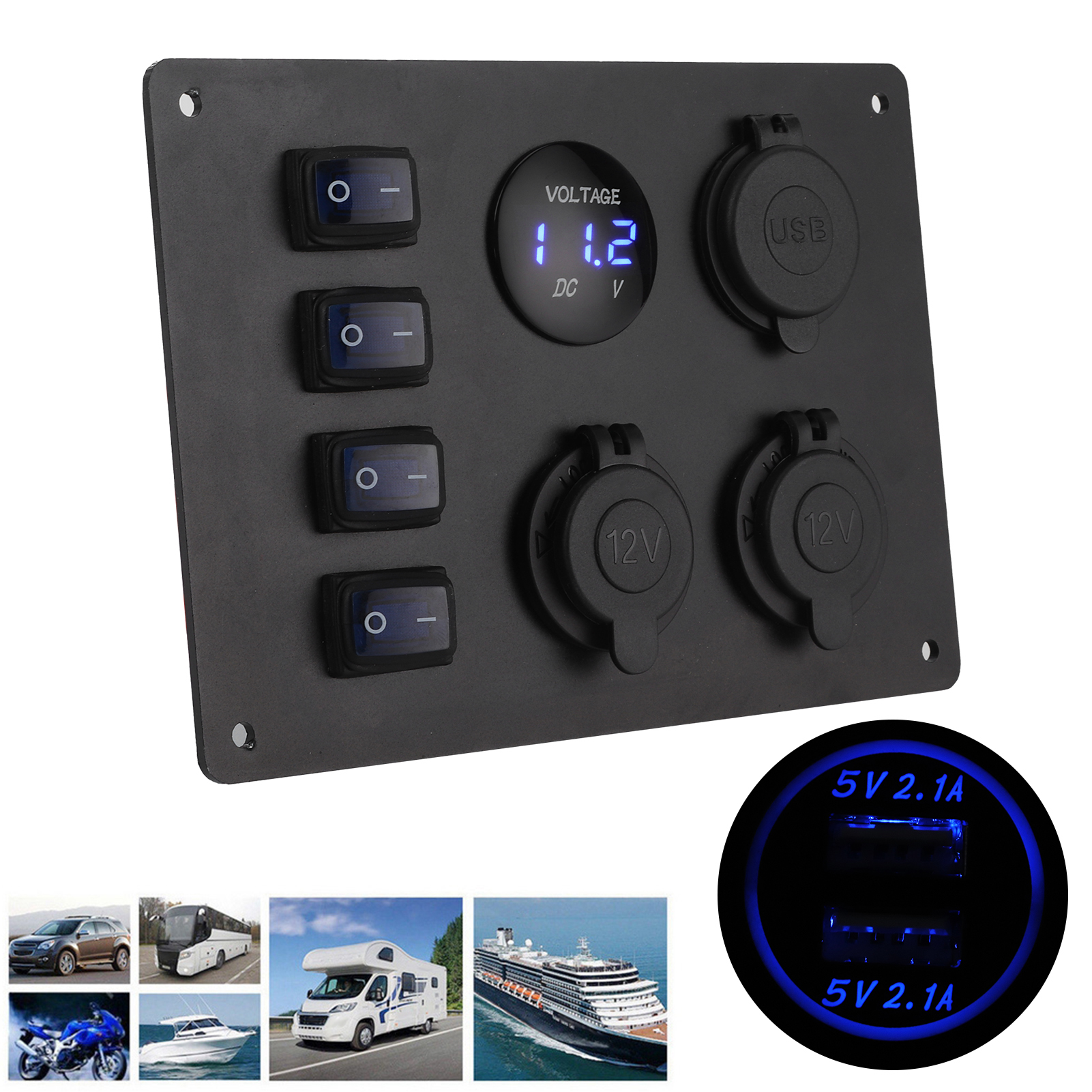 Auto, Boot, Yacht: 4-teiliges Wasserdichtes Bedienfeld Mit Schalter Und Usb-ladegerät + 12-v-steckdose