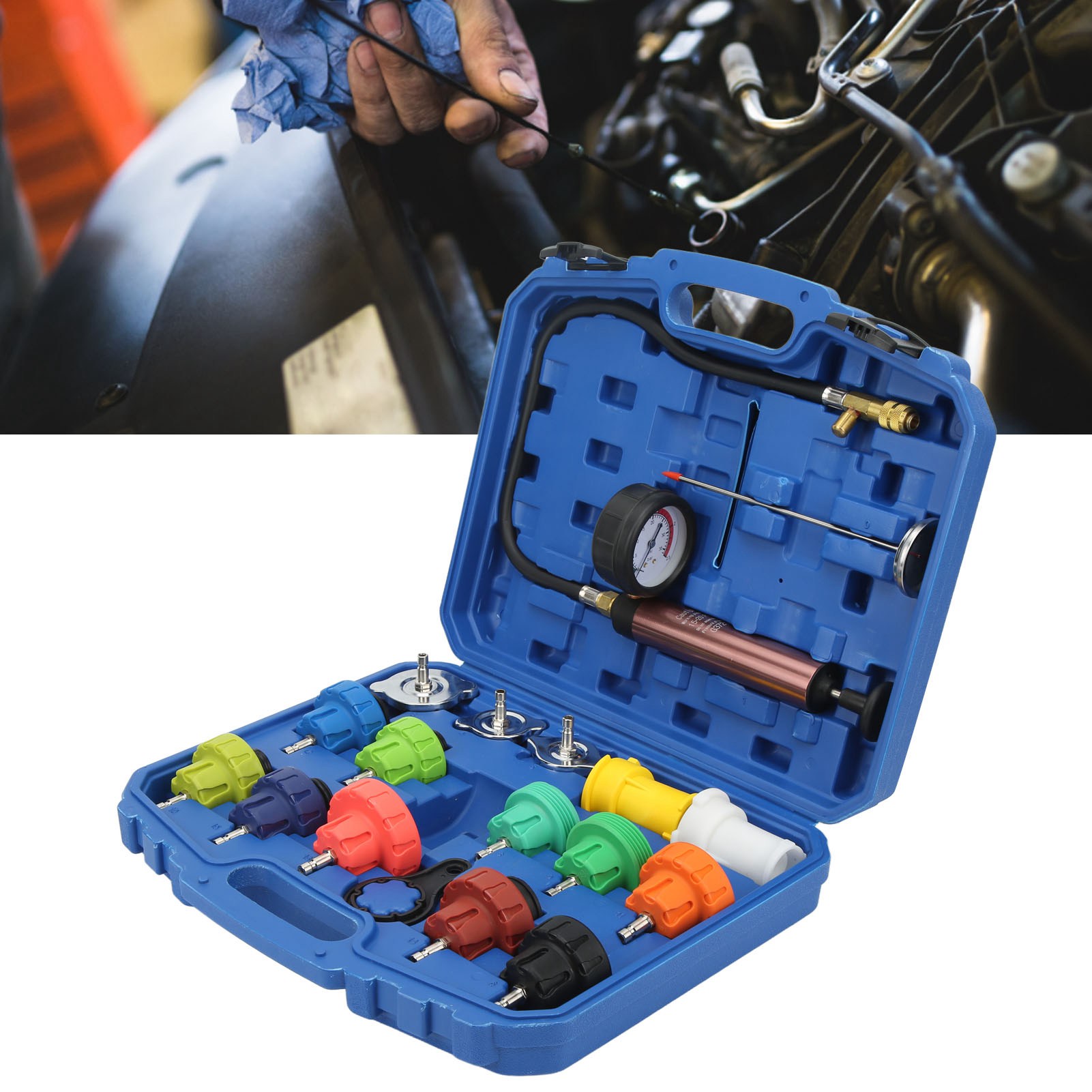 Werkzeug Zum Testen Und Aufspüren Von Lecks Im Autokühler (18-teilig) - Kühlerdruckpumpe Für Kühlsysteme (übergewicht)