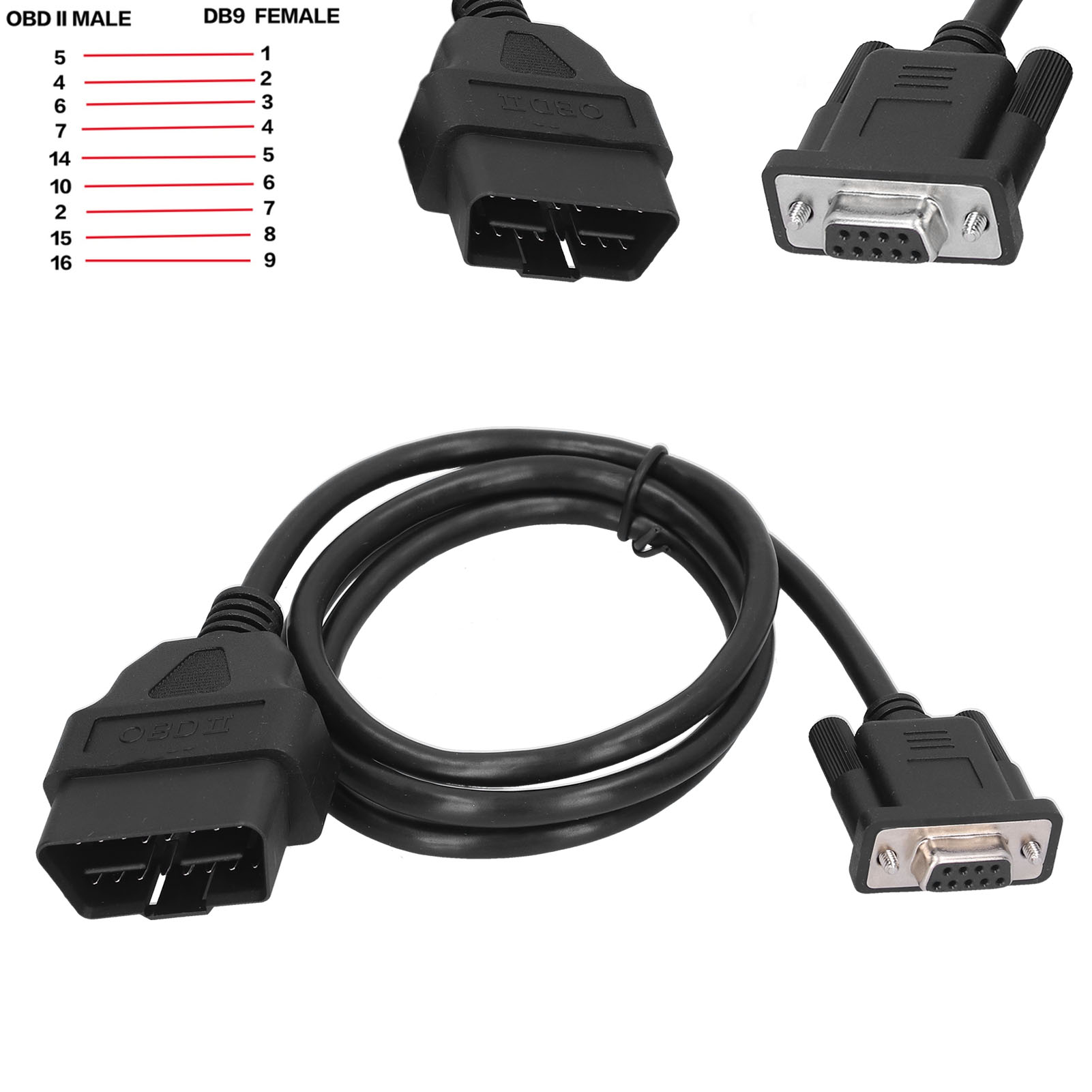 Obd2 16-pin Auf Rs232 Db9 Kfz-diagnoseschnittstellen-adapterkabel Für Die Kfz-diagnose