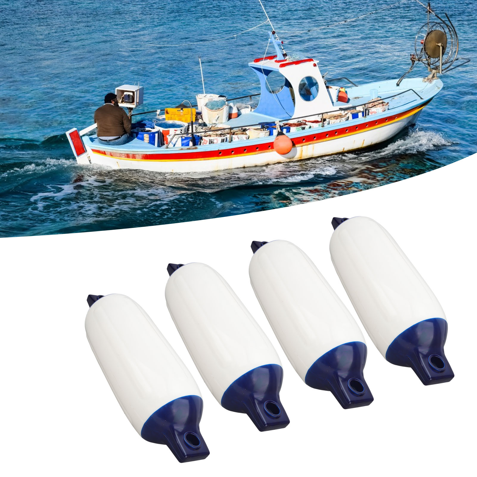 Vier Zweifarbige Fender (11,4 X 40,6 Cm) Mit 1,5 M Langen Schwarzen Leinen. Marinefender Und -abweiser, Geeignet Für Yachten, Fischerboote Und Schlauchboote (lieferung Ohne Gas) (übergewicht).