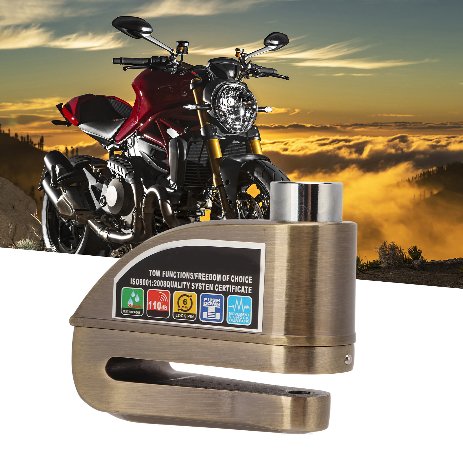 Scheibenbremsschloss Mit 110 Db Alarm, Aus Zinklegierung, Für Motorräder, E-bikes Und Fahrräder (inkl. Passender Batterie) (cp-0480)