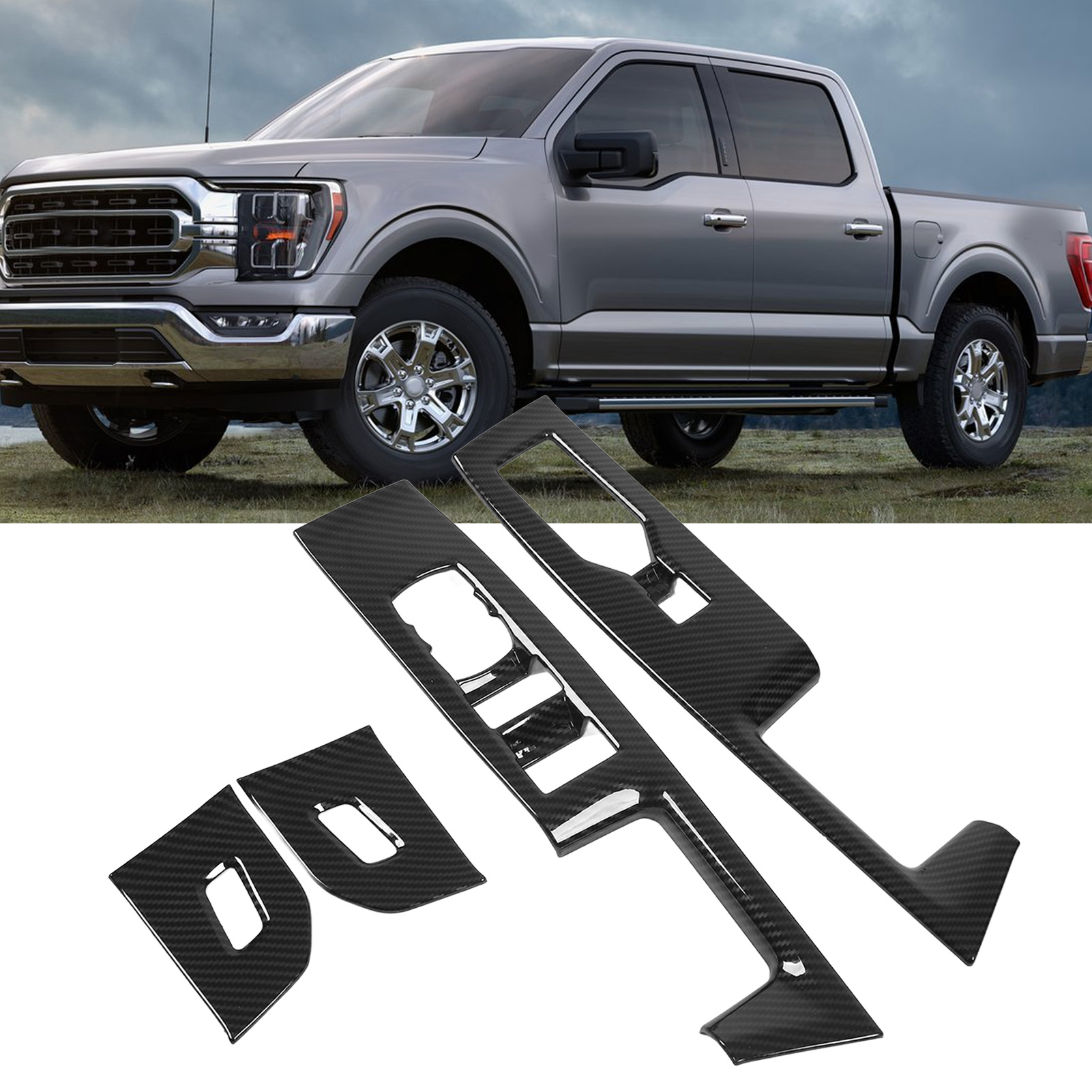 Türarmlehnenverkleidung Und Fensterheberabdeckung Aus Kohlefaser (4er-set) Für Ford F-150 Ab 2021 (linkslenker)