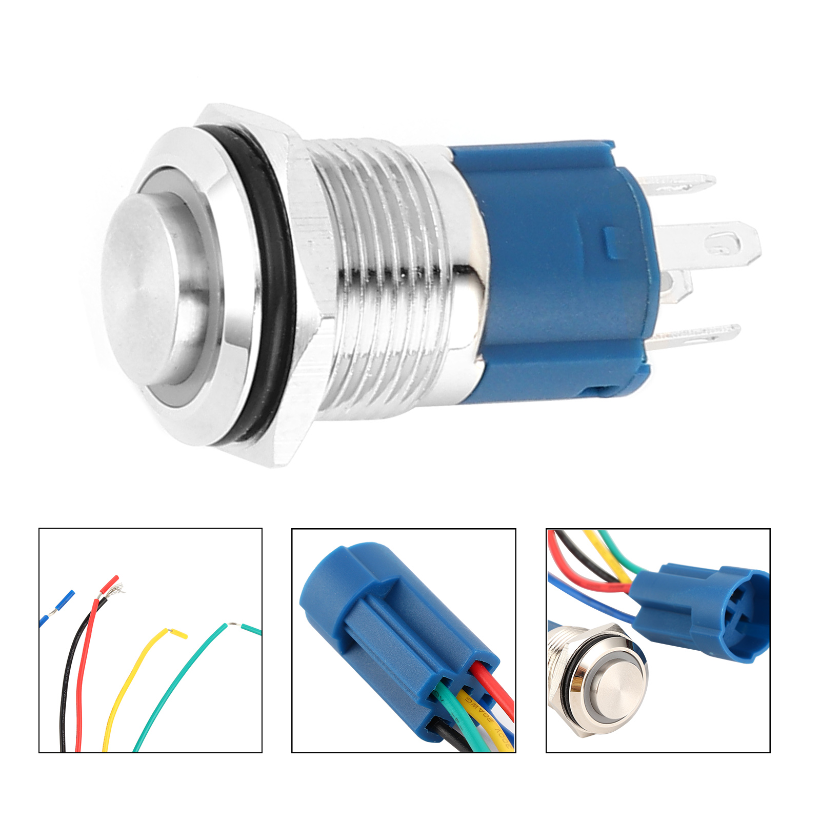 16-mm-metall-druckknopfschalter, Wasserdicht, Mit Blauer Led-anzeige, Automatischer Verriegelung Und Rückstellung.