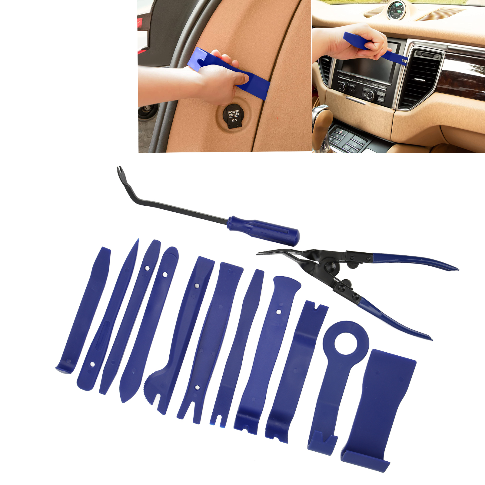 Rotes 13-teiliges Autoreparatur-werkzeugset Und Car-audio-zubehörset – Mit Blauer Oxford-stofftasche