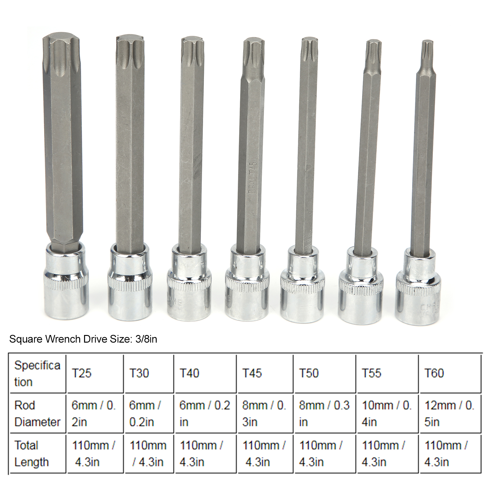 Extra Langer Sechskant-schraubendreher-steckschlüsselsatz Der T-serie Mit Werkzeugkasten, Inklusive 3/8-zoll-vierkantschlüssel Und 7-teiligem Set.